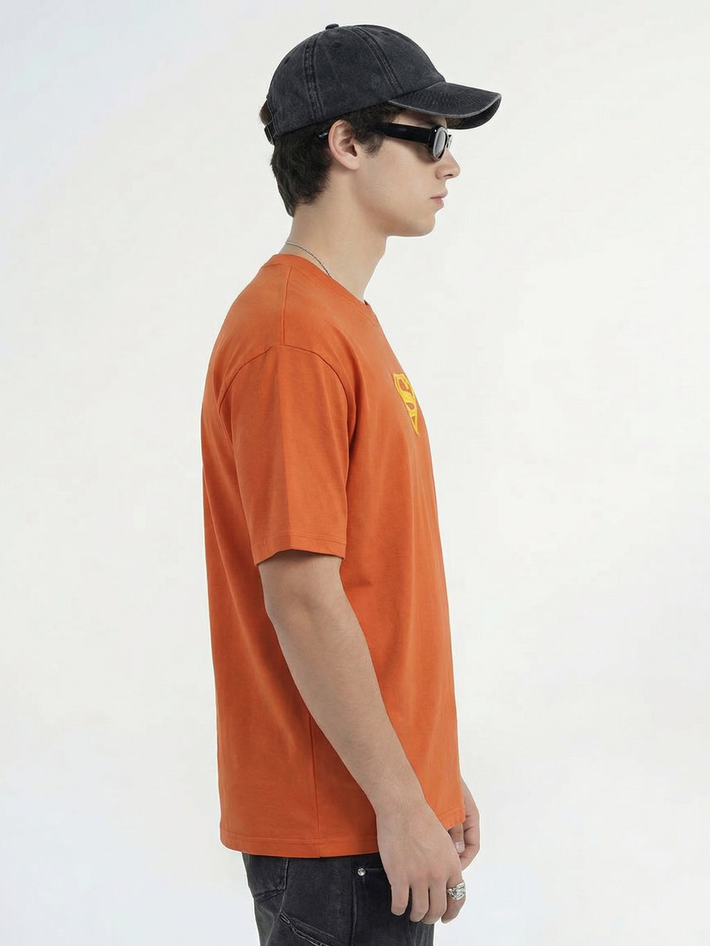 DC By Highlander Men Orange Superman Printed Round Neck Oversized Fit T-Shirt - Orange - Image 4