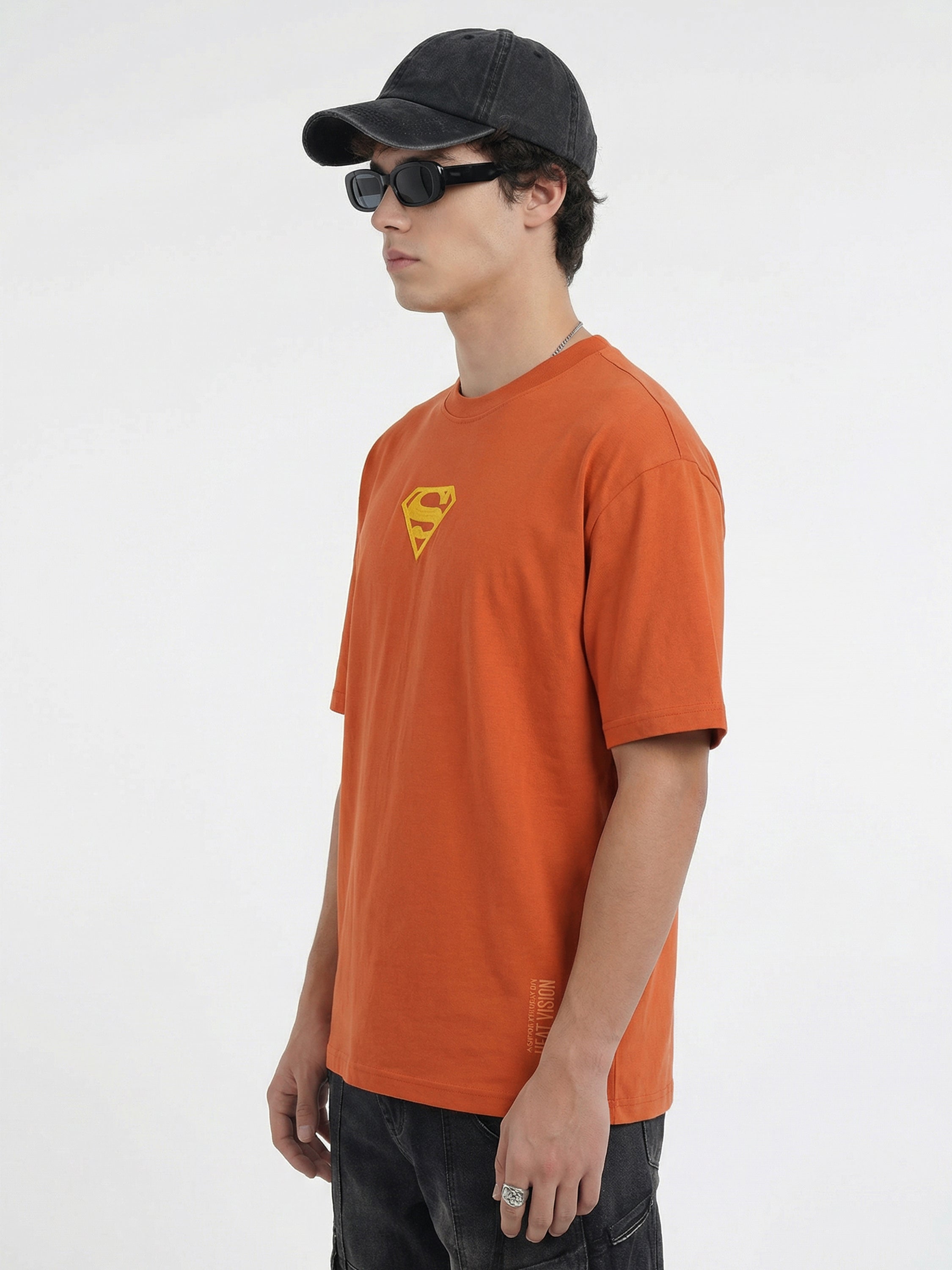 DC By Highlander Men Orange Superman Printed Round Neck Oversized Fit T-Shirt - Orange - Image 5