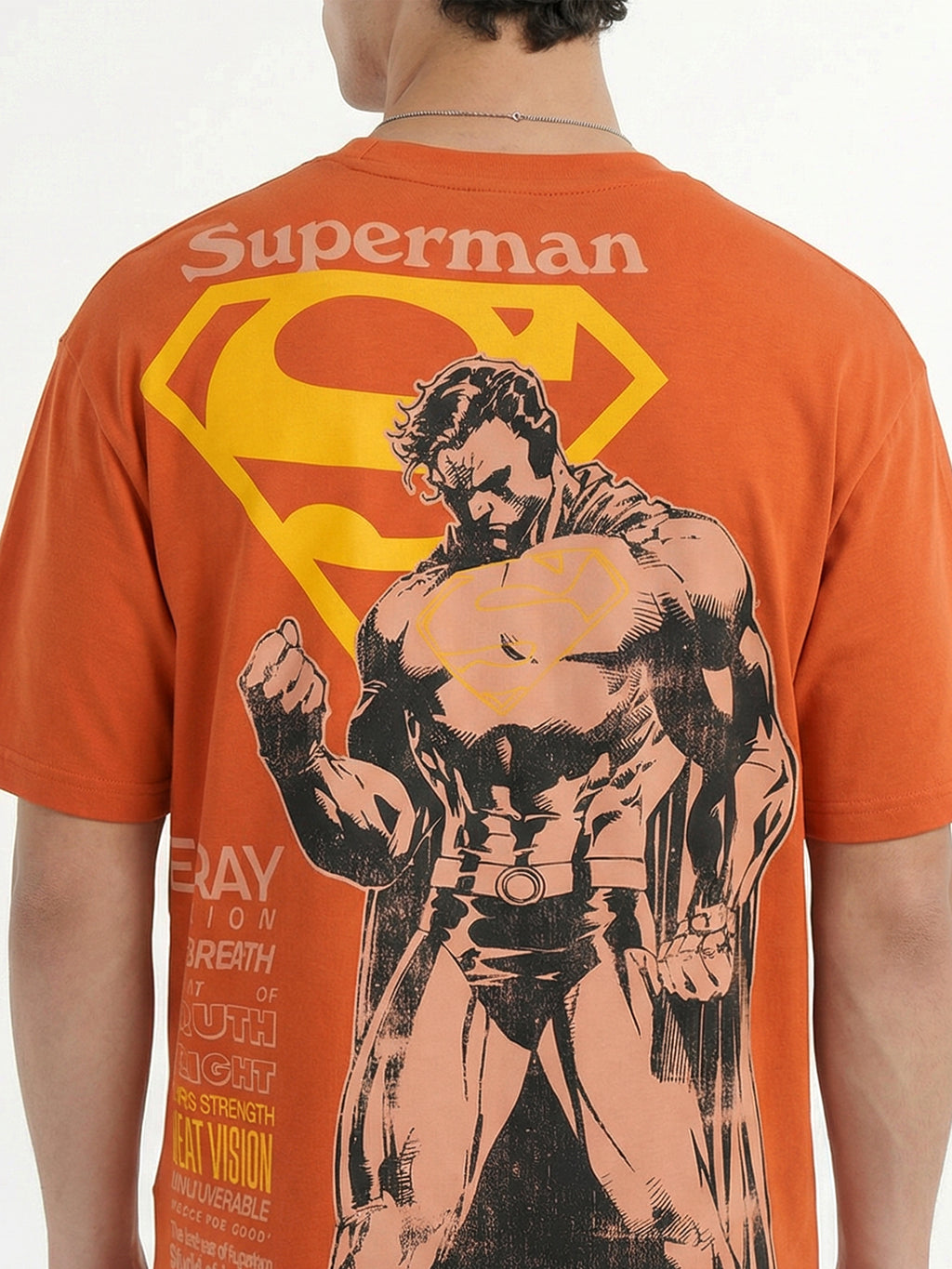 DC By Highlander Men Orange Superman Printed Round Neck Oversized Fit T-Shirt - Orange - Image 6