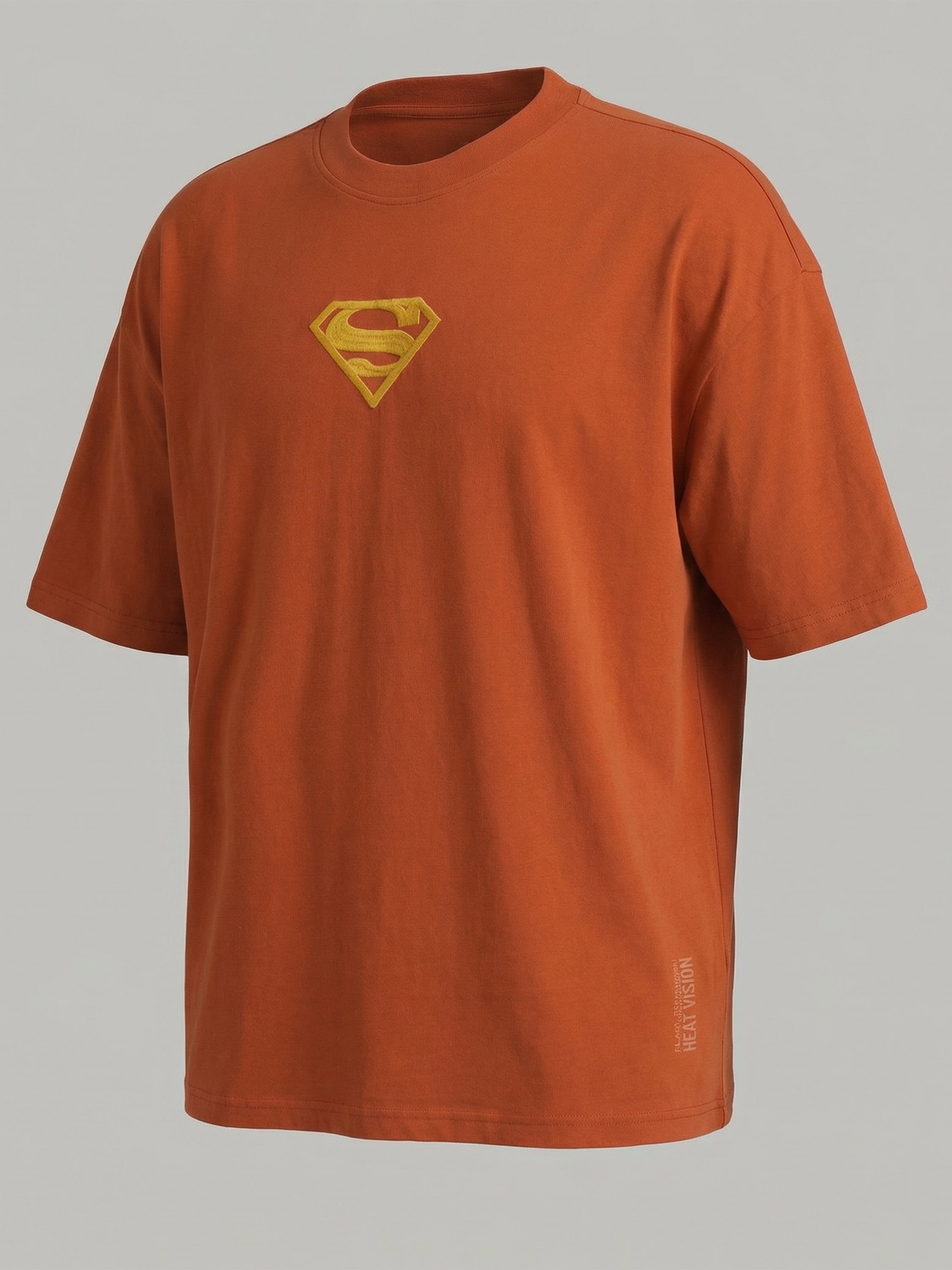 DC By Highlander Men Orange Superman Printed Round Neck Oversized Fit T-Shirt - Orange - Image 7