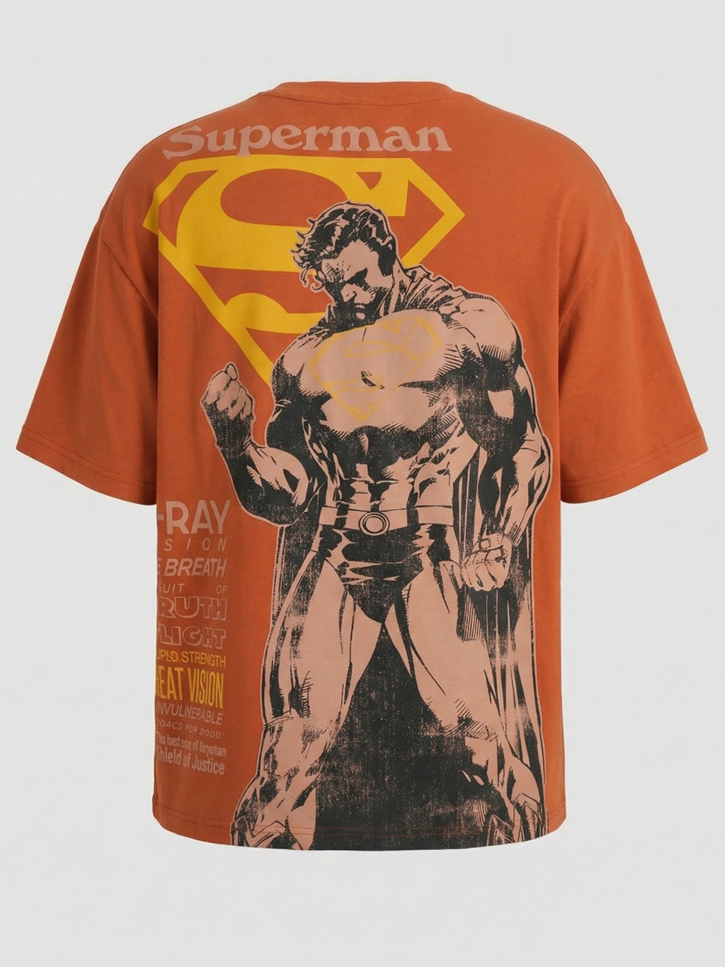 DC By Highlander Men Orange Superman Printed Round Neck Oversized Fit T-Shirt - Orange - Image 8