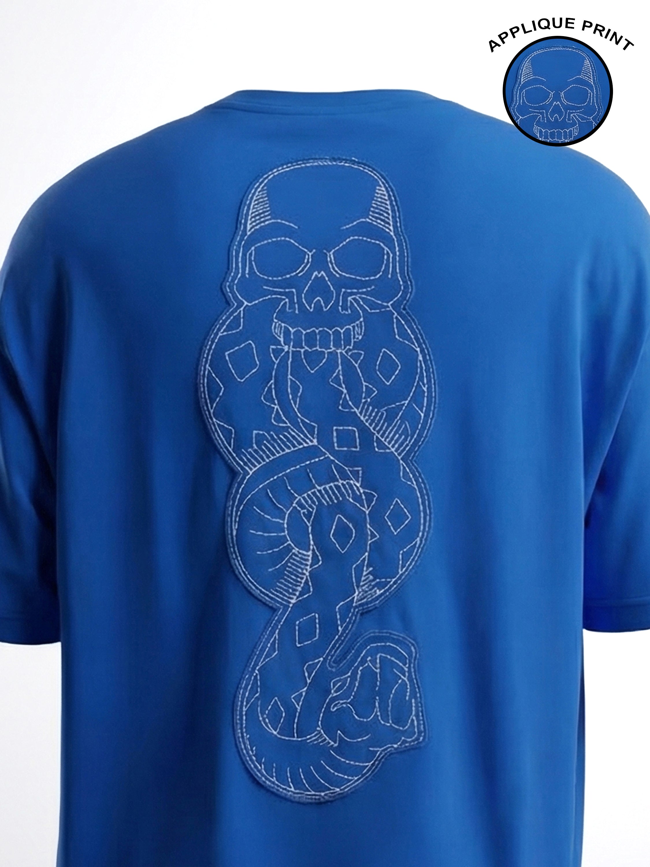 WB By Highlander Men Blue Harry Potter Embroidered Round Neck Oversized Fit T-Shirt - Blue - Image 1