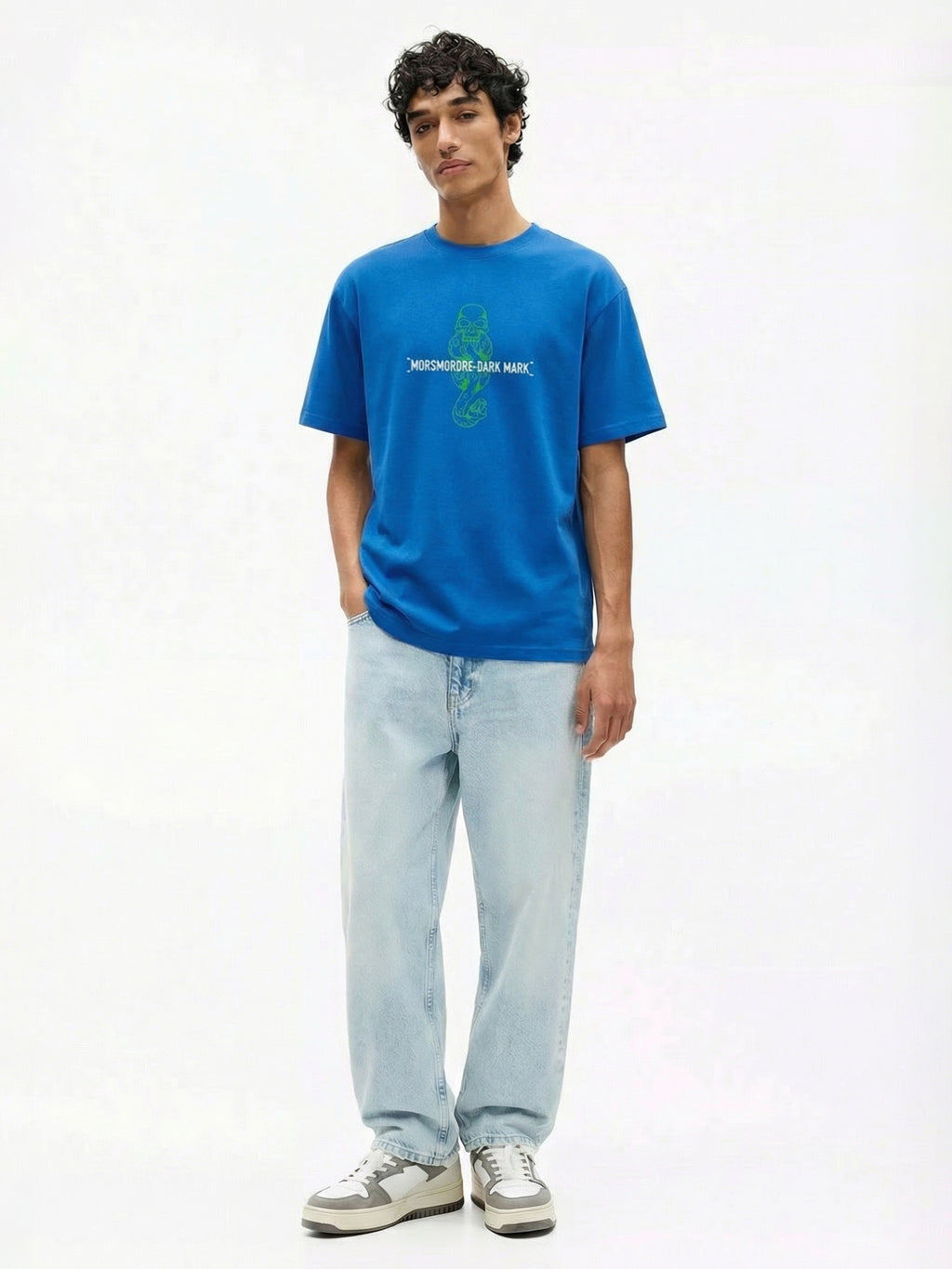 WB By Highlander Men Blue Harry Potter Embroidered Round Neck Oversized Fit T-Shirt - Blue - Image 5