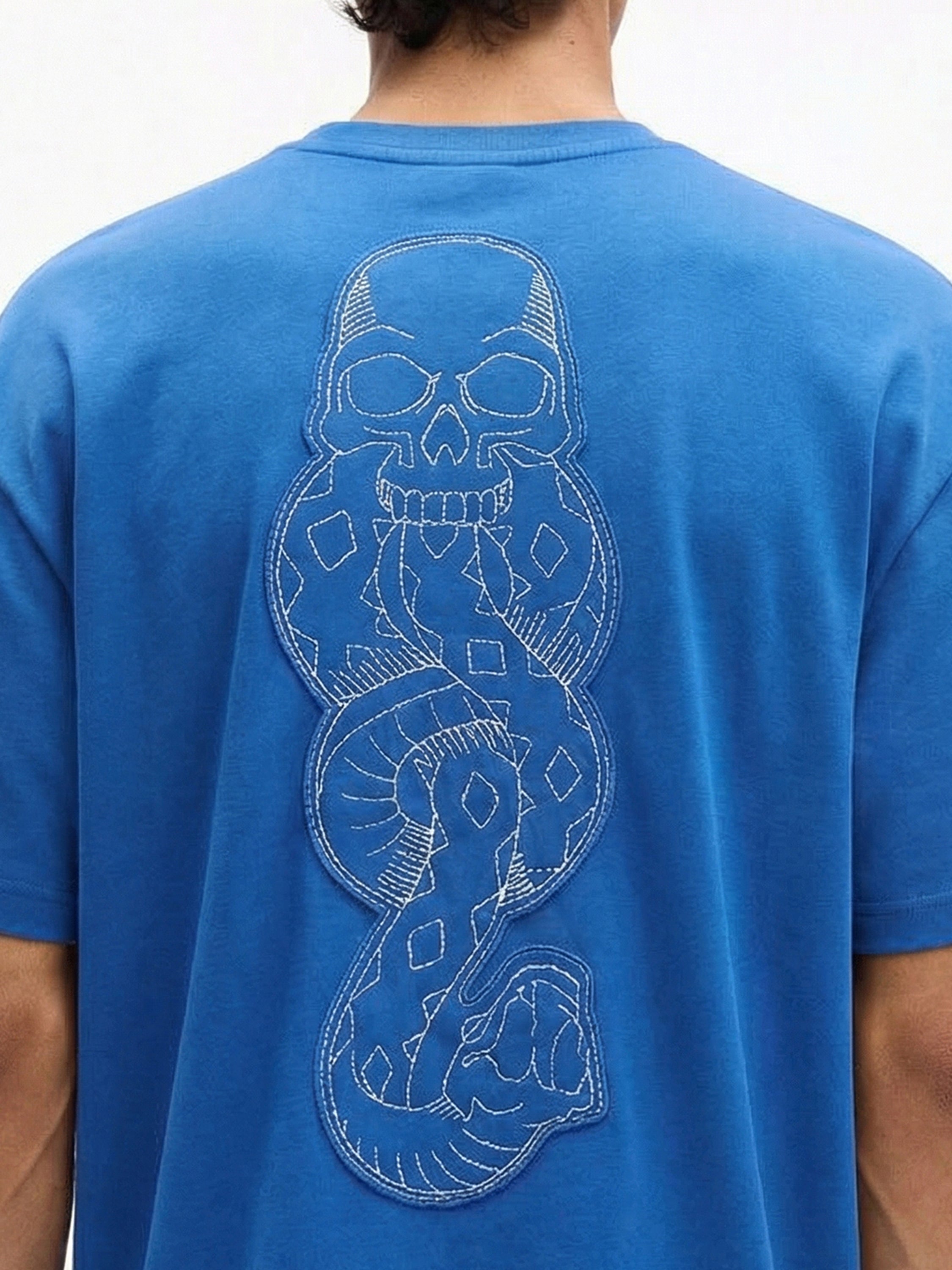 WB By Highlander Men Blue Harry Potter Embroidered Round Neck Oversized Fit T-Shirt - Blue - Image 8