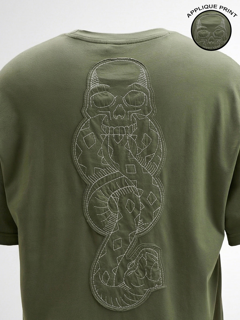 WB By Highlander Men Olive Harry Potter Embroidered Round Neck Oversized Fit T-Shirt - Olive - Image 1