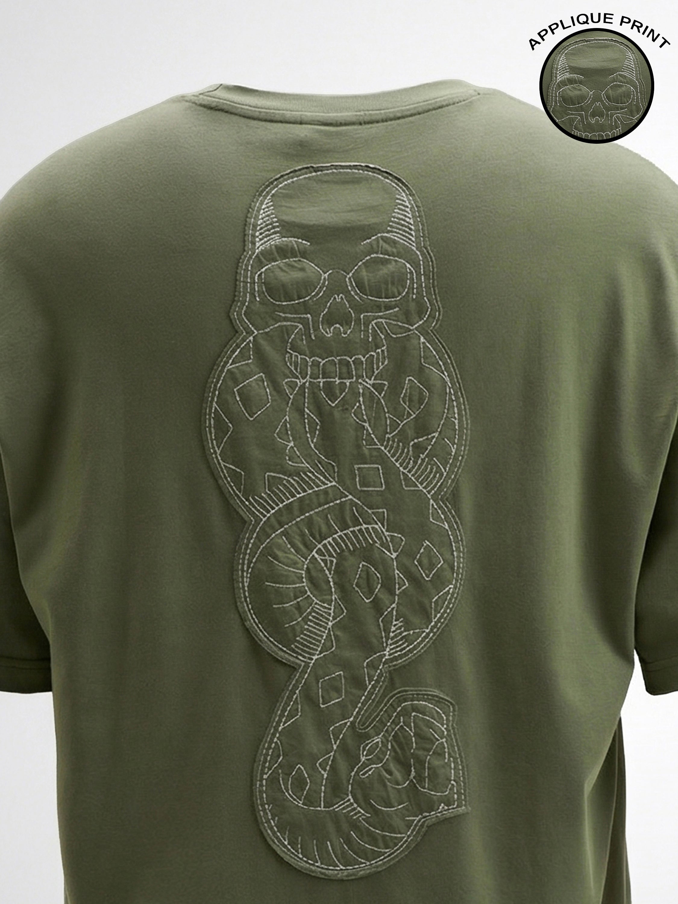 WB By Highlander Men Olive Harry Potter Embroidered Round Neck Oversized Fit T-Shirt - Olive - Image 1