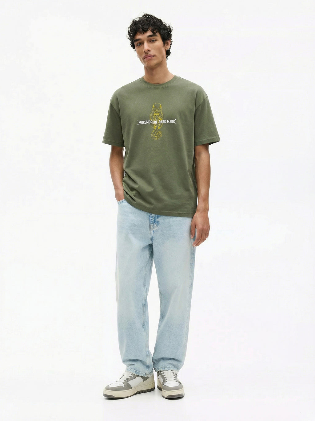WB By Highlander Men Olive Harry Potter Embroidered Round Neck Oversized Fit T-Shirt - Olive - Image 5