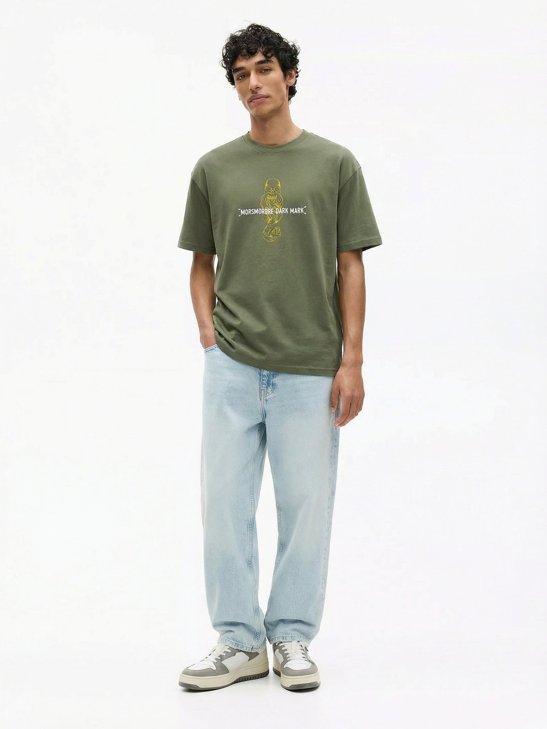 WB By Highlander Men Olive Harry Potter Embroidered Round Neck Oversized Fit T-Shirt - Olive - Image 5
