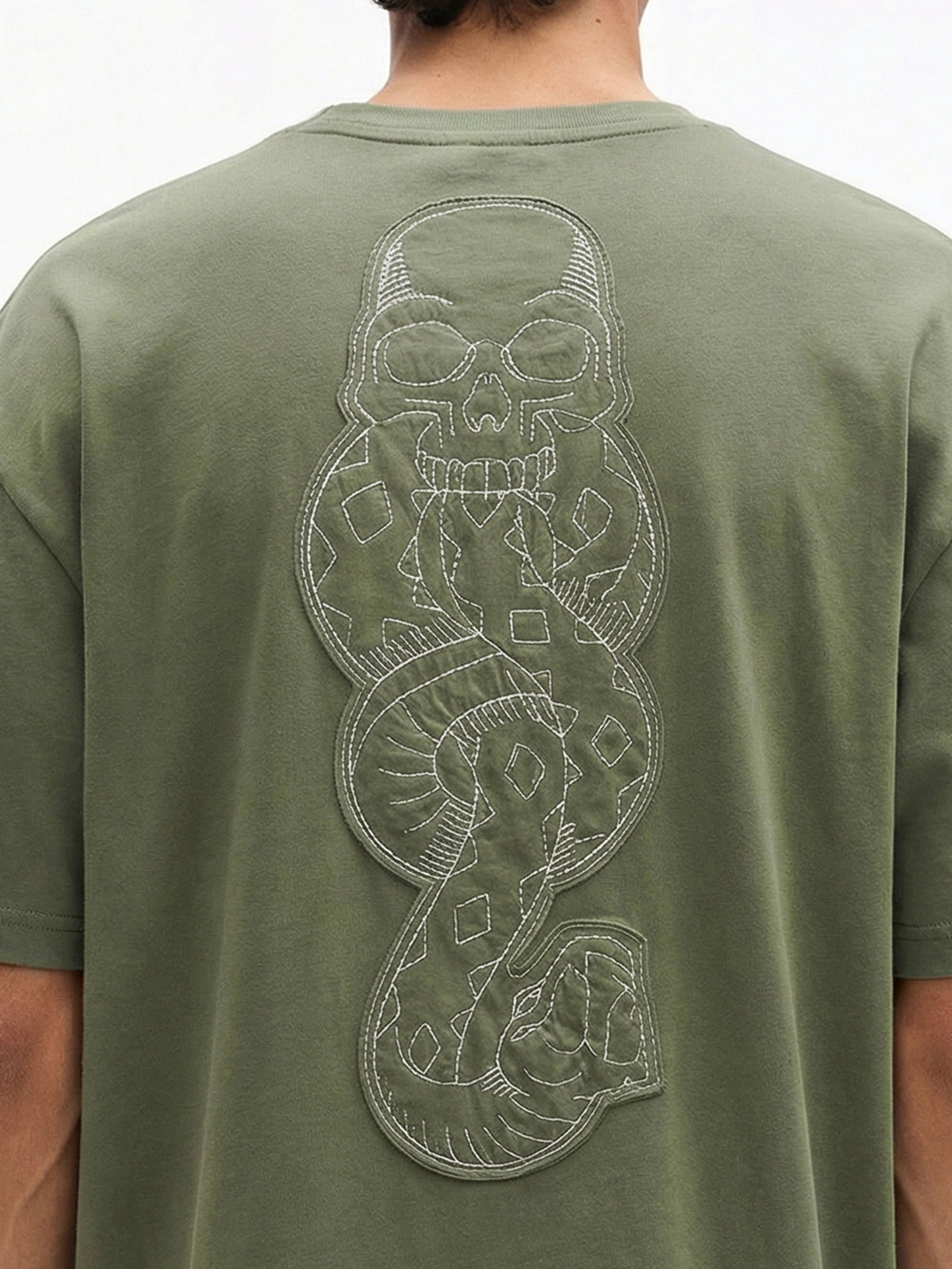 WB By Highlander Men Olive Harry Potter Embroidered Round Neck Oversized Fit T-Shirt - Olive - Image 8