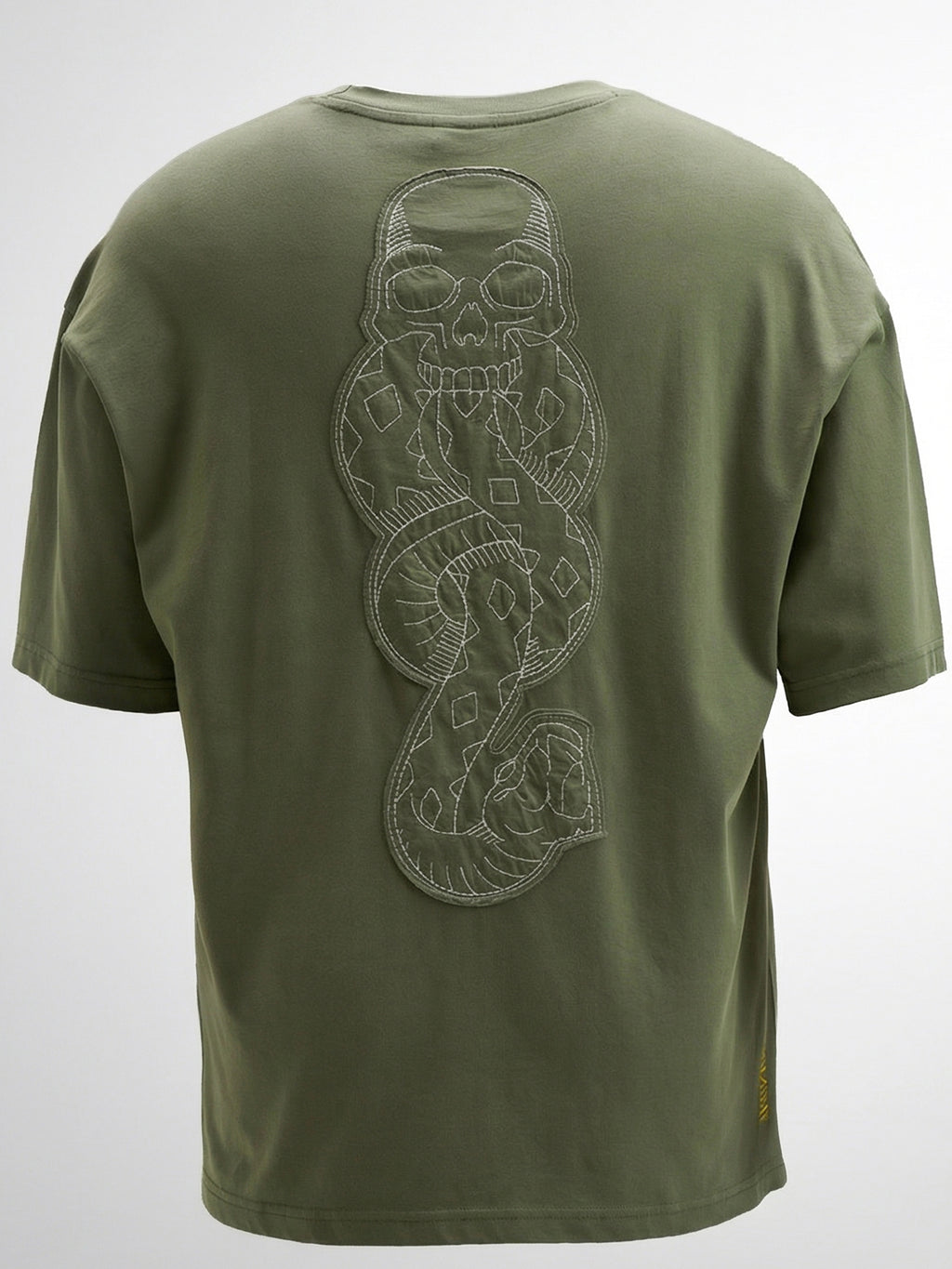 WB By Highlander Men Olive Harry Potter Embroidered Round Neck Oversized Fit T-Shirt - Olive - Image 10