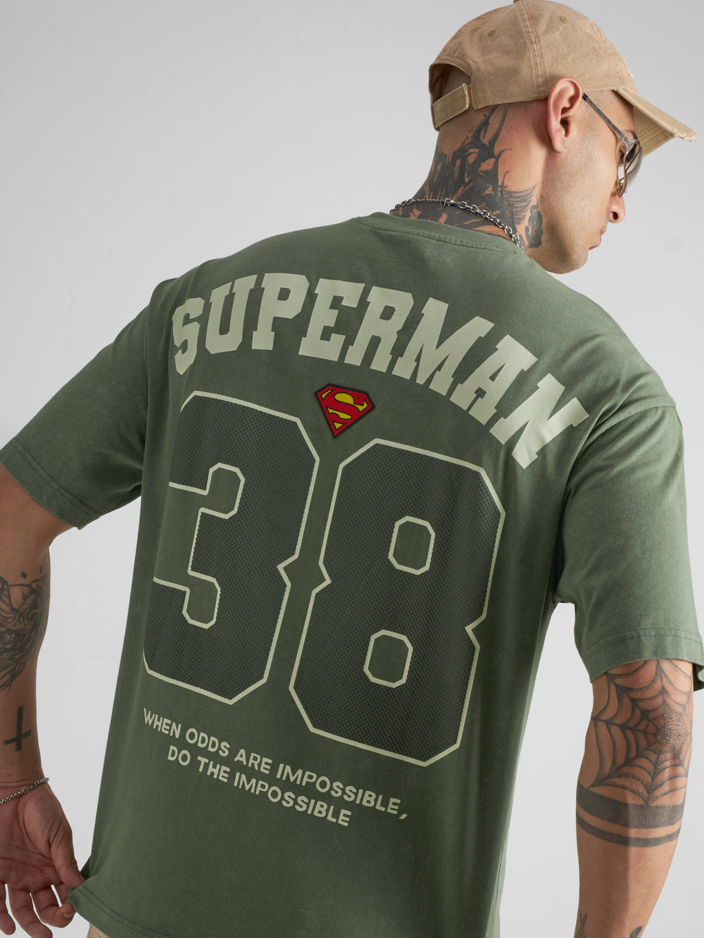 Dc By Highlander Men Olive Printed Round Neck Oversized Fit T-Shirt - Olive - Image 1