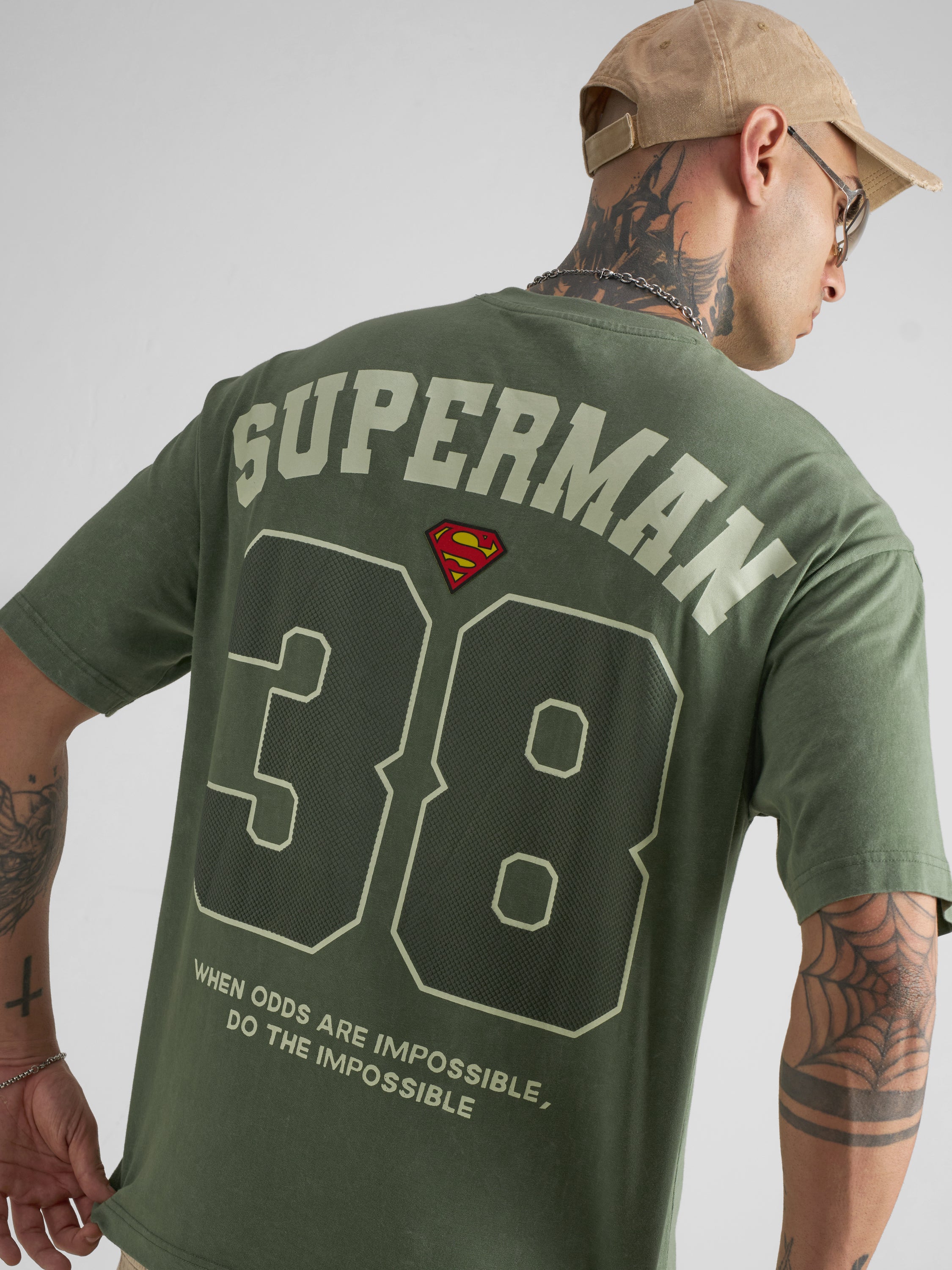 Dc By Highlander Men Olive Printed Round Neck Oversized Fit T-Shirt - Olive - Image 1