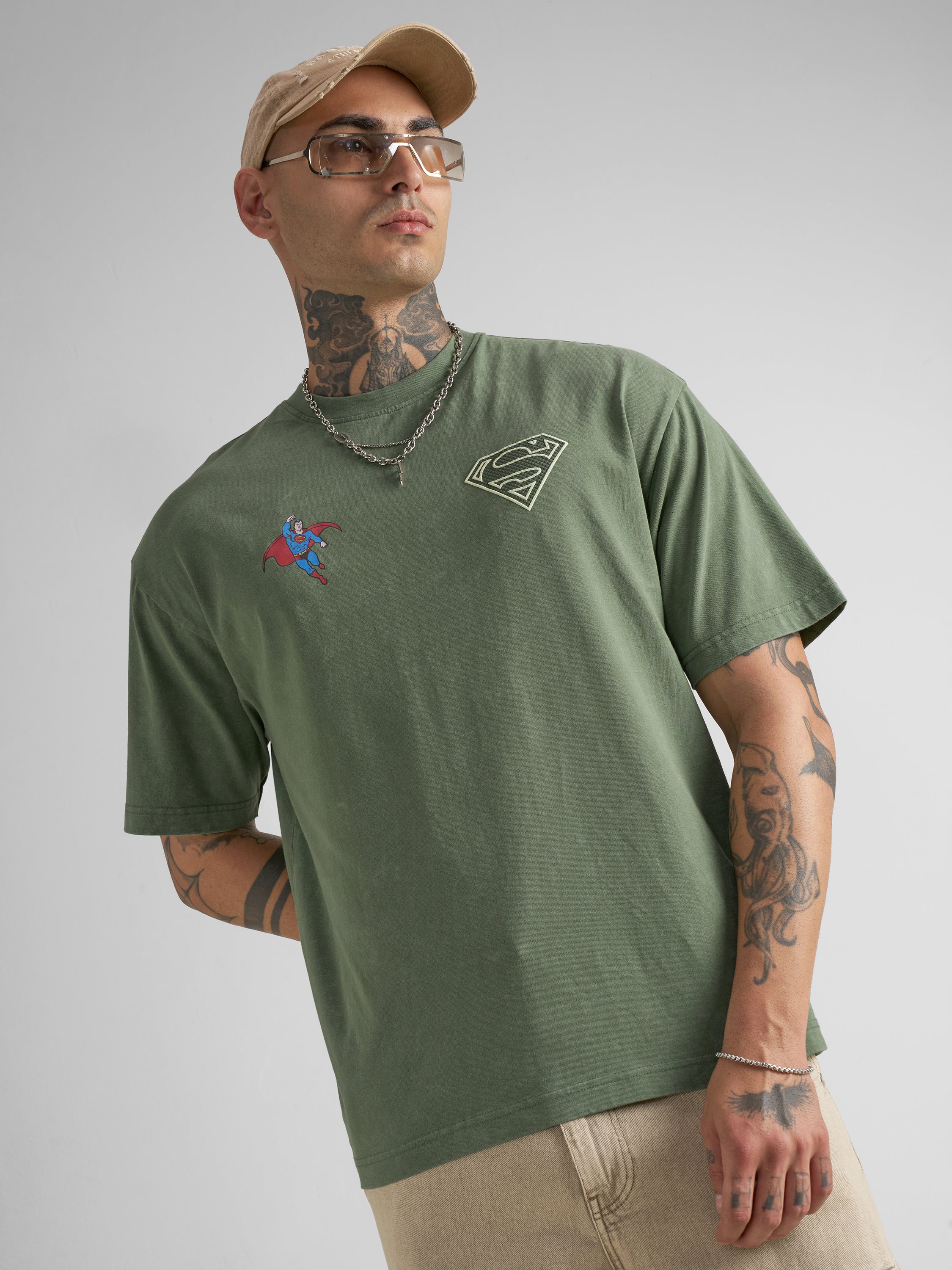 Dc By Highlander Men Olive Printed Round Neck Oversized Fit T-Shirt - Olive - Image 3