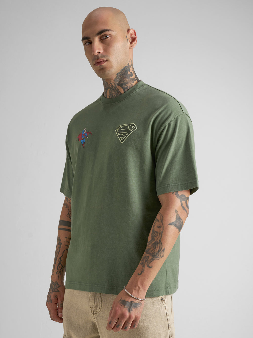 Dc By Highlander Men Olive Printed Round Neck Oversized Fit T-Shirt - Olive - Image 4