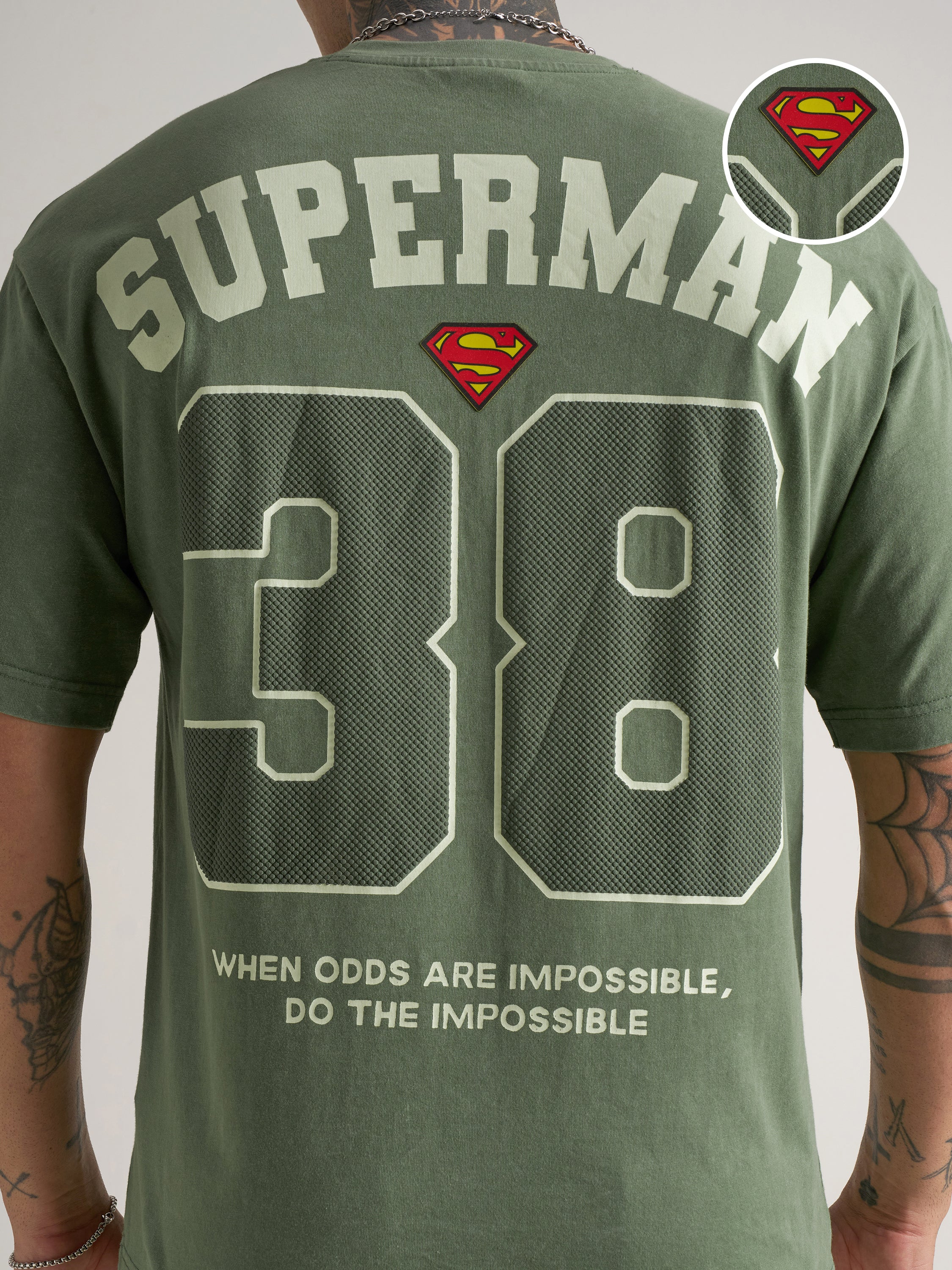 Dc By Highlander Men Olive Printed Round Neck Oversized Fit T-Shirt - Olive - Image 5
