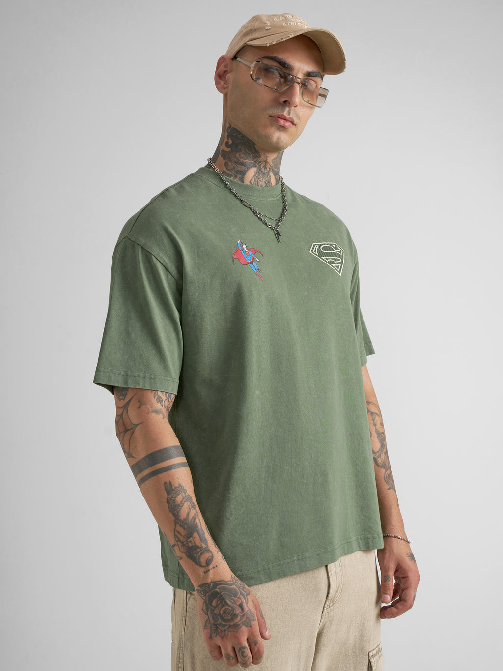 Dc By Highlander Men Olive Printed Round Neck Oversized Fit T-Shirt - Olive - Image 6