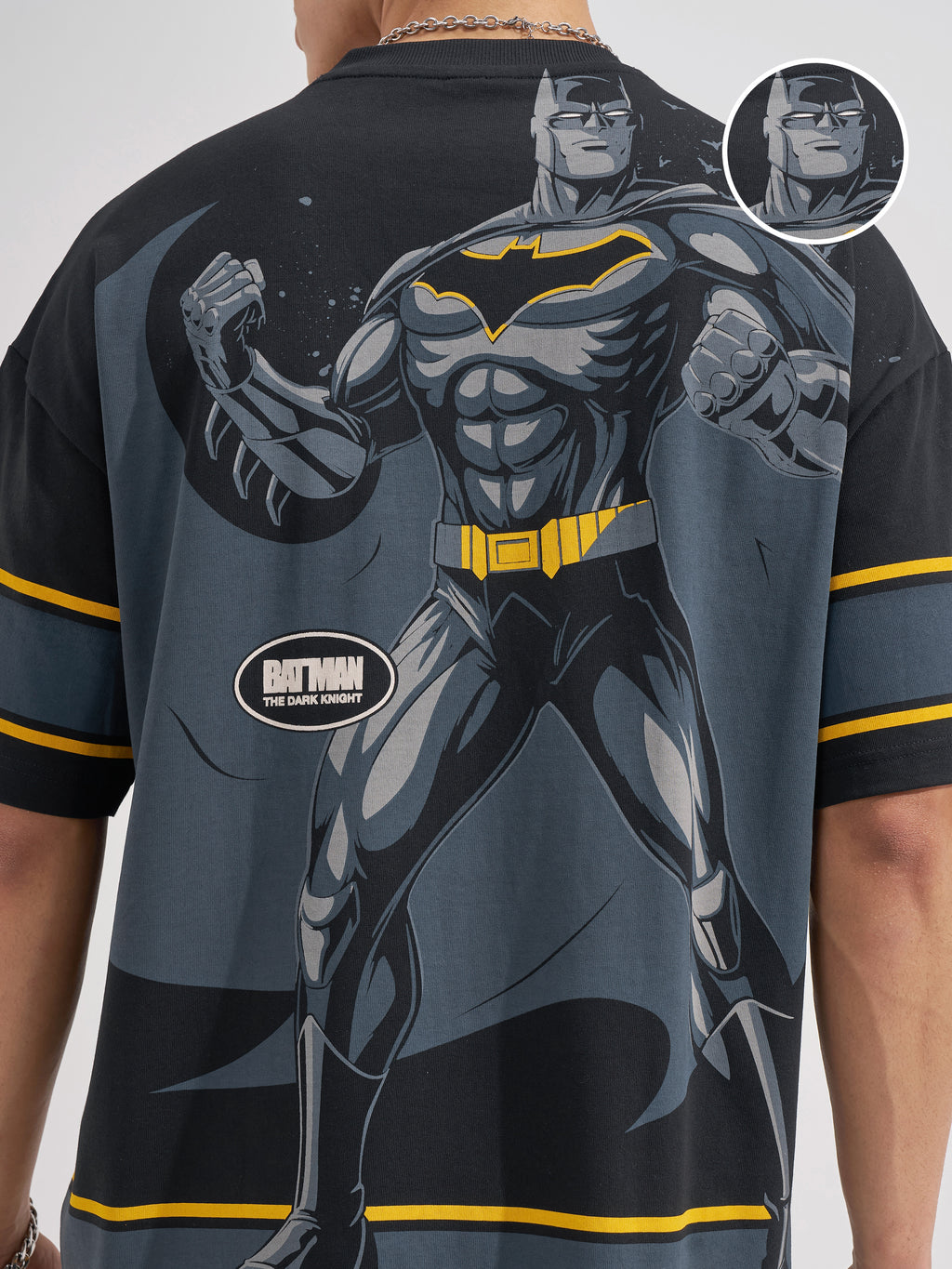 DC By Highlander Men Black Batman Printed Round Neck Oversized Fit T-Shirt