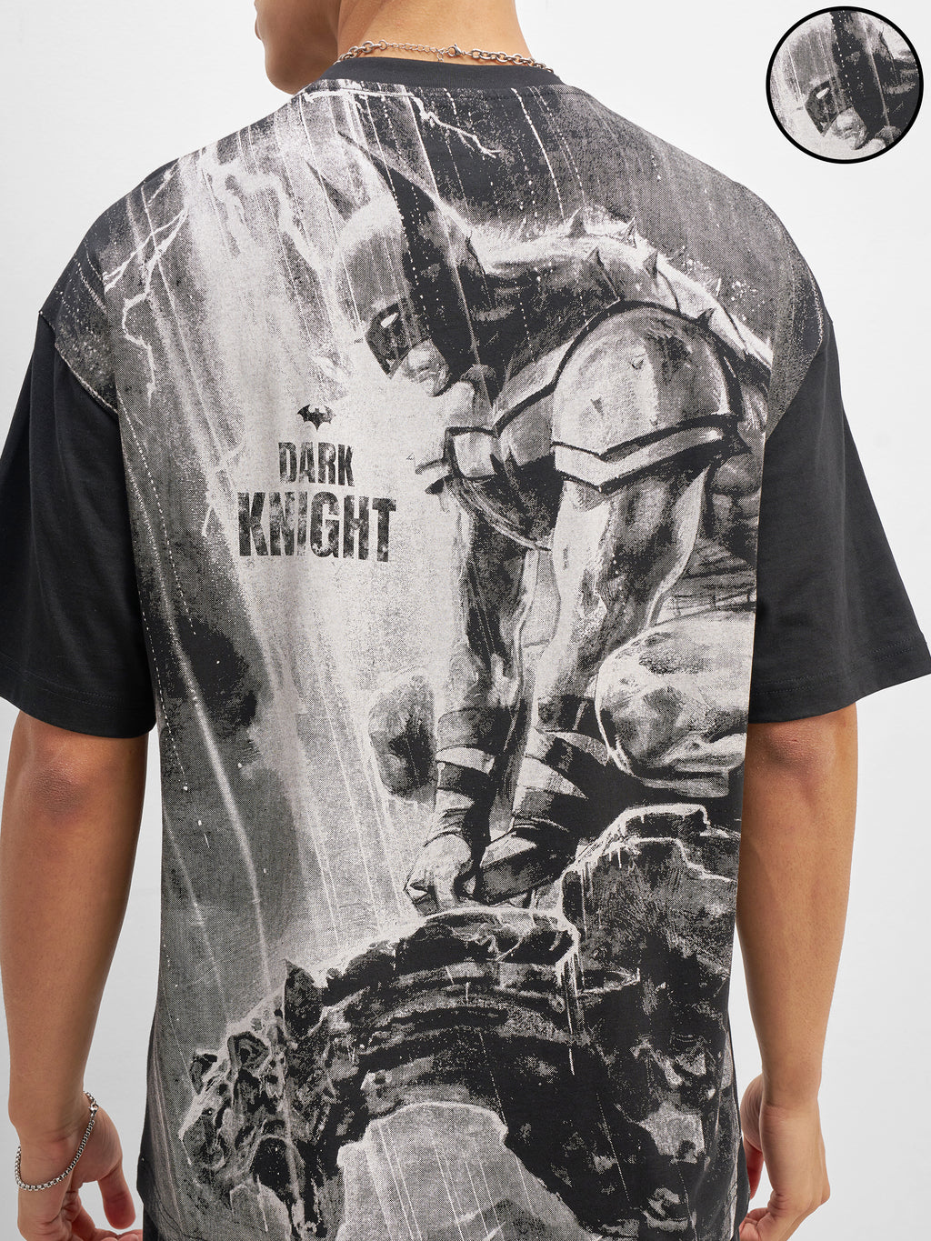 DC By Highlander Men Black Batman Printed Round Neck Oversized Fit T-Shirt