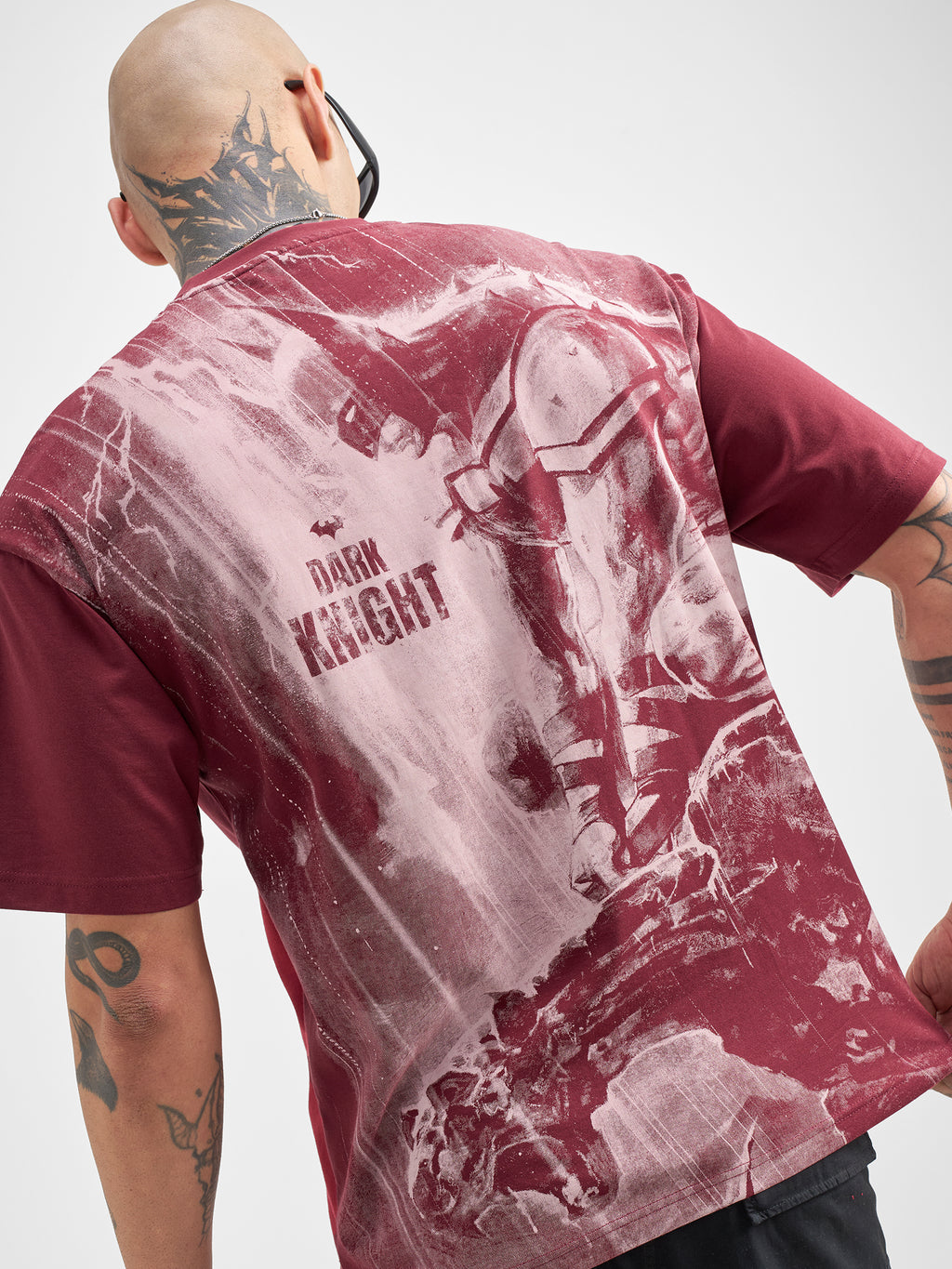 DC By Highlander Men Maroon Batman Printed Round Neck Oversized Fit T-Shirt - Maroon - Image 1
