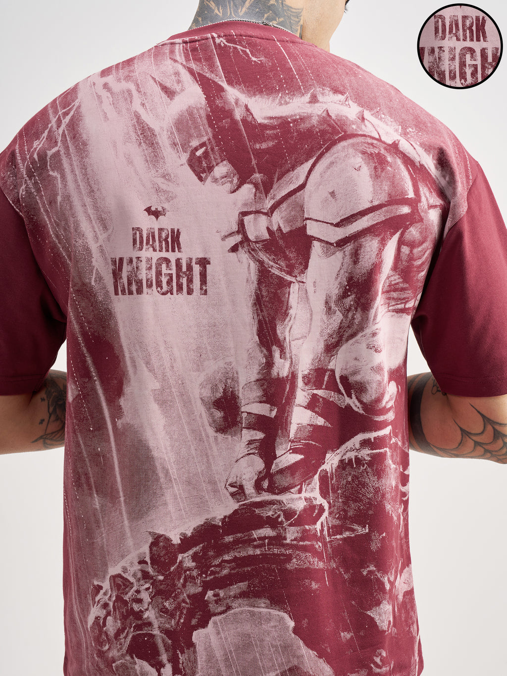 DC By Highlander Men Maroon Batman Printed Round Neck Oversized Fit T-Shirt - Maroon - Image 5