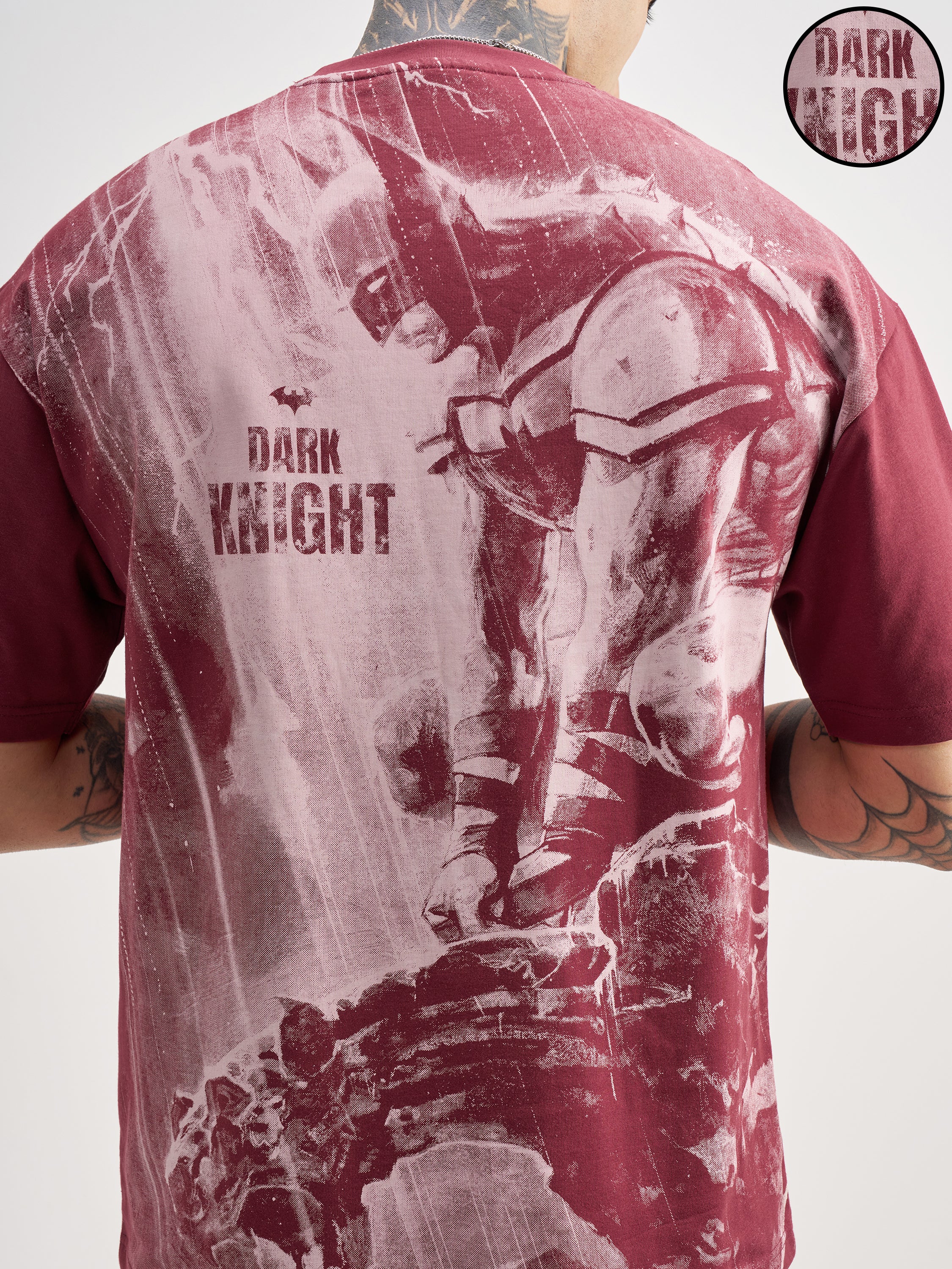 DC By Highlander Men Maroon Batman Printed Round Neck Oversized Fit T-Shirt - Maroon - Image 5