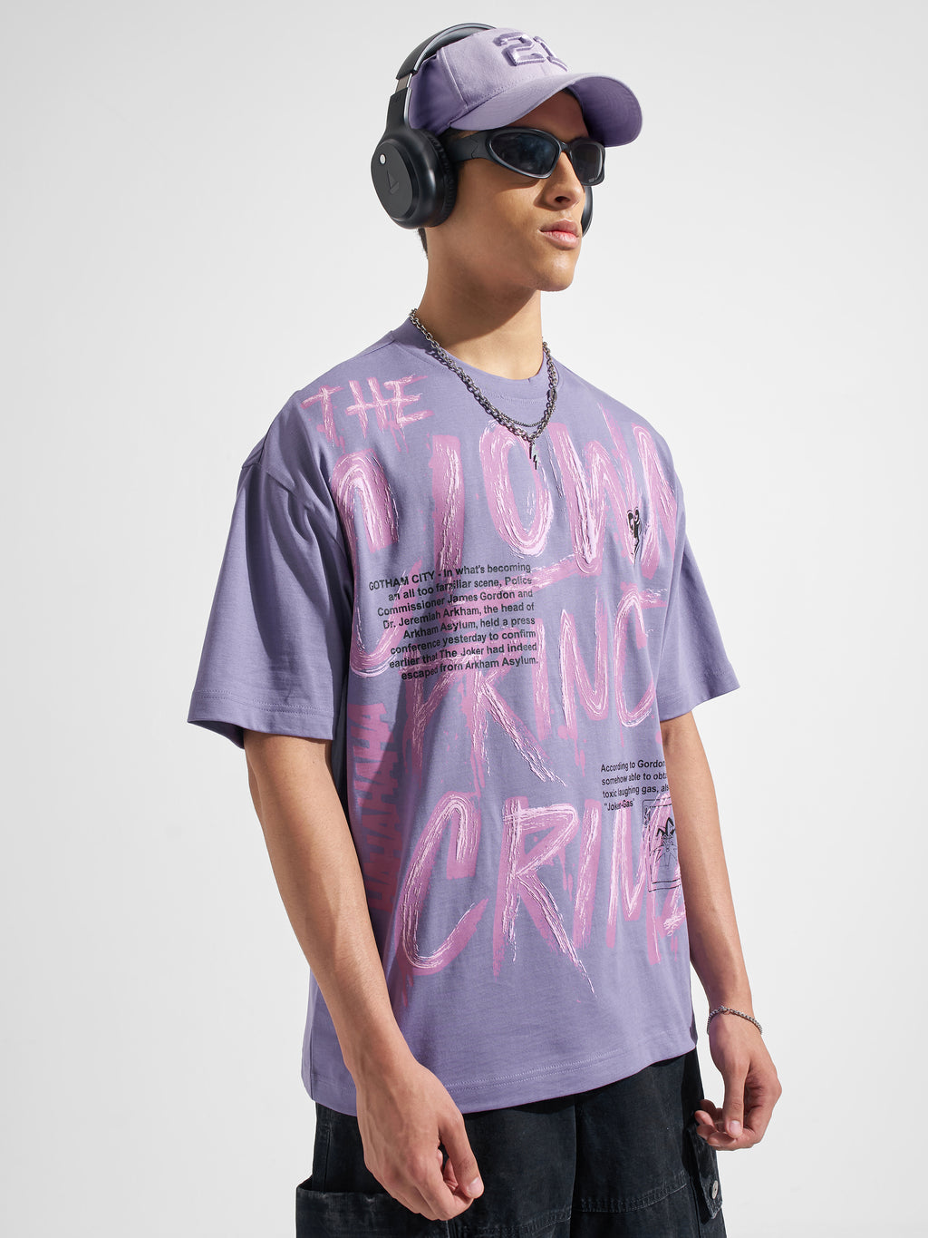 WB By Highlander Men Purple Joker Printed Round Neck Oversized Fit T-Shirt