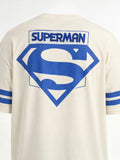 DC By Highlander Men Cream Superman Printed Round Neck Oversized Fit T-Shirt - Cream - Image 1