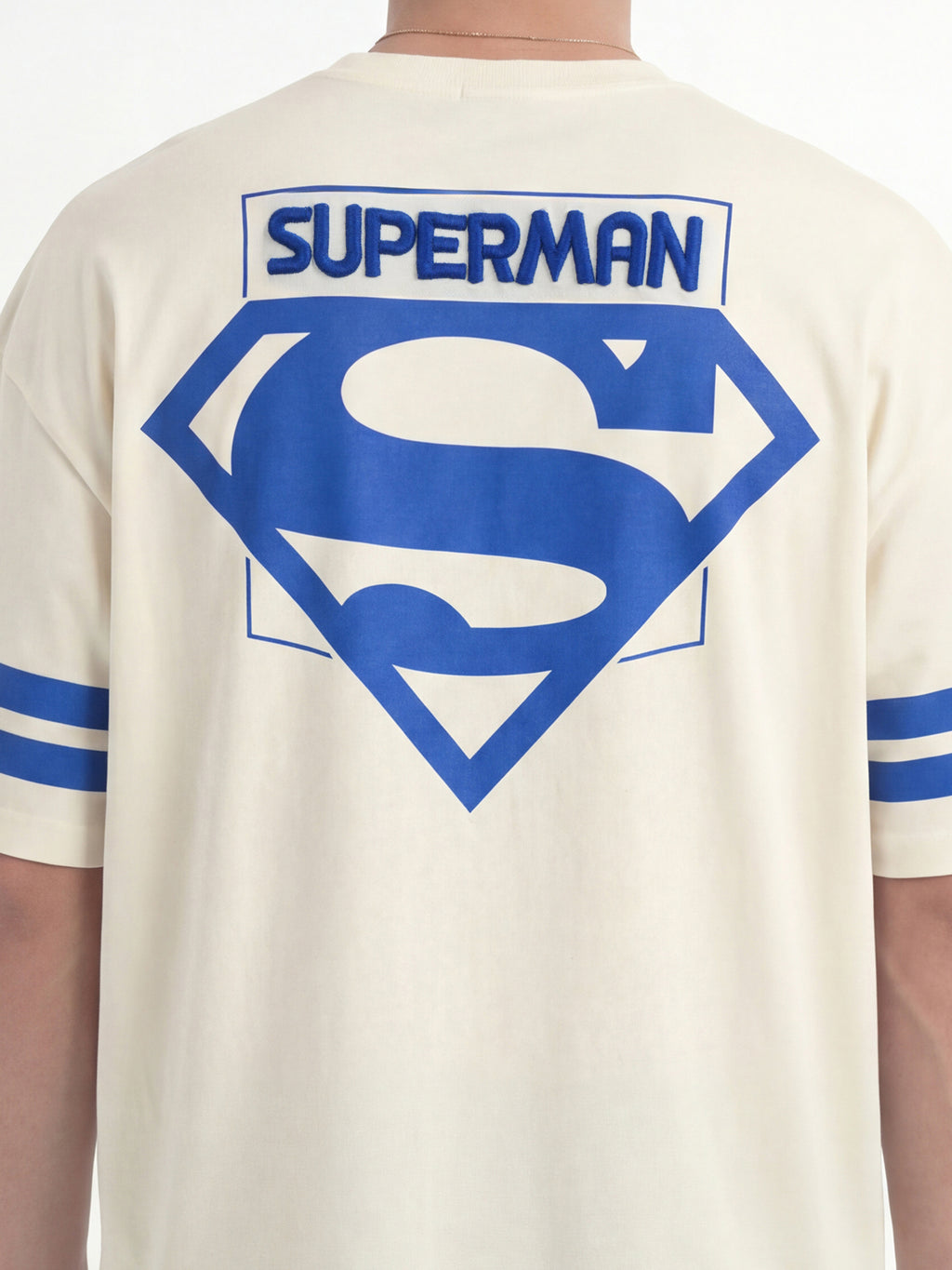 DC By Highlander Men Cream Superman Printed Round Neck Oversized Fit T-Shirt - Cream - Image 7