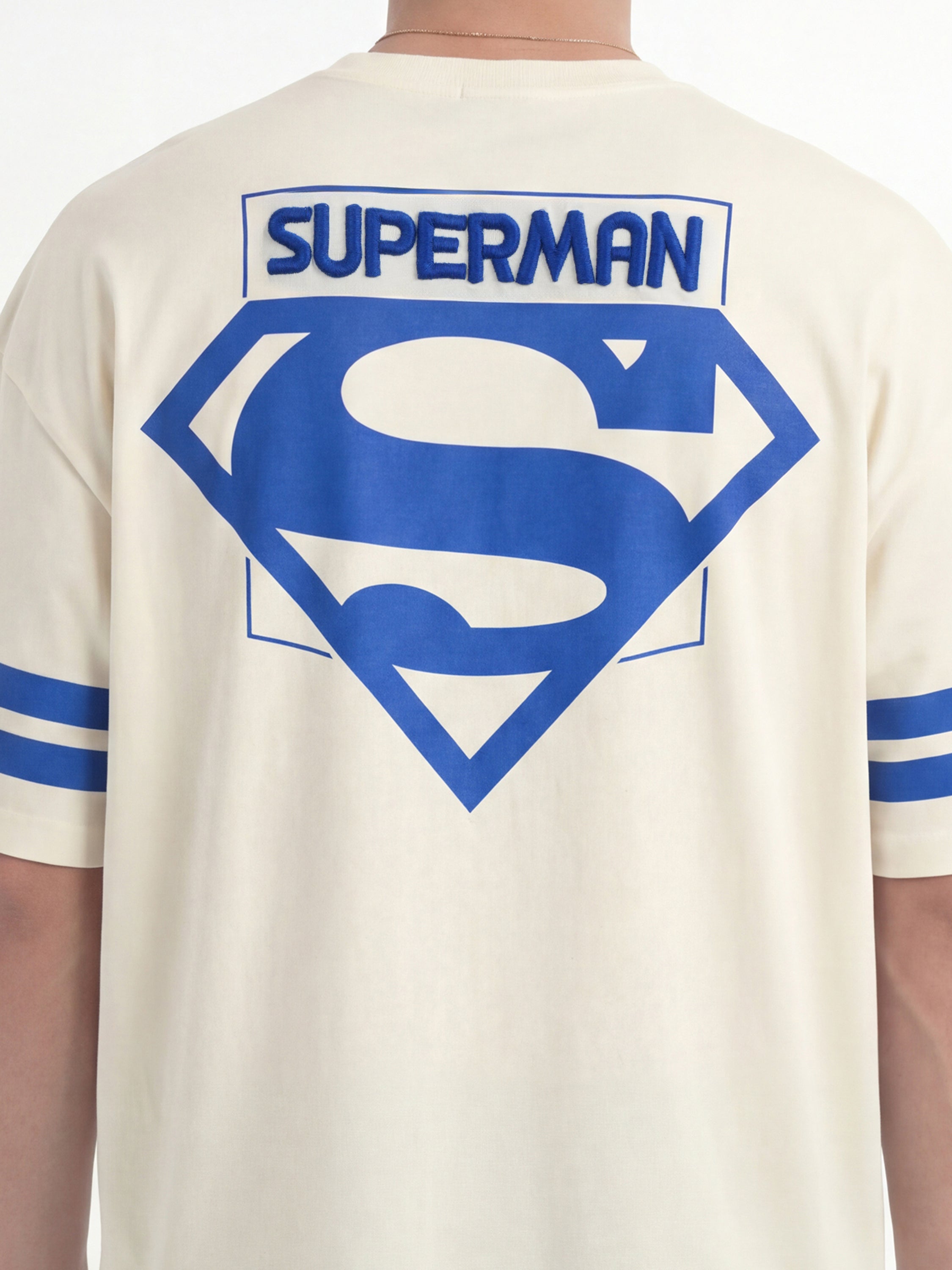 DC By Highlander Men Cream Superman Printed Round Neck Oversized Fit T-Shirt - Cream - Image 7