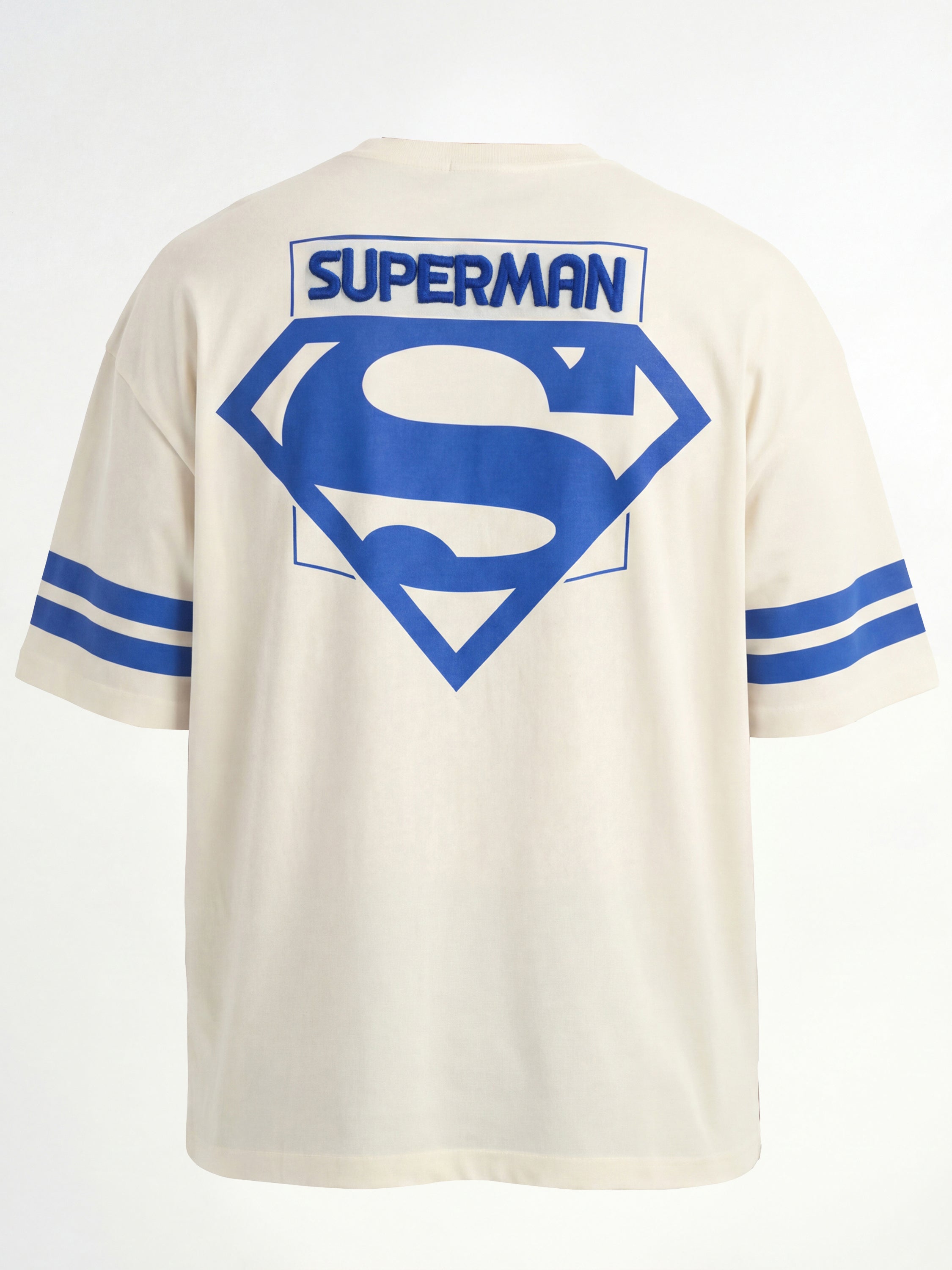 DC By Highlander Men Cream Superman Printed Round Neck Oversized Fit T-Shirt - Cream - Image 9
