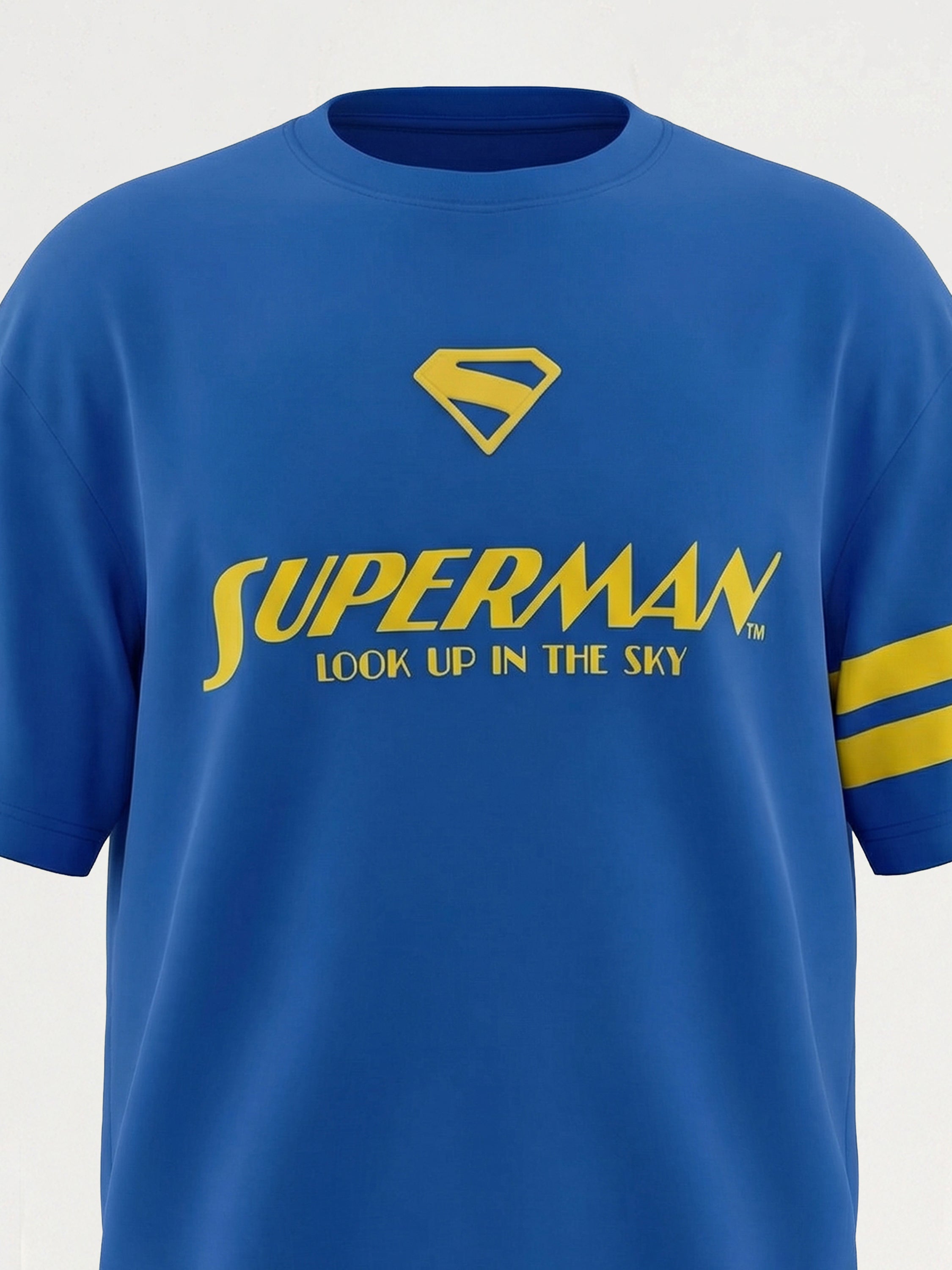 DC By Highlander Men Blue Superman Printed Round Neck Oversized Fit T-Shirt - Blue - Image 3