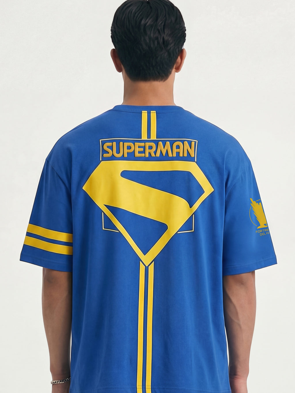 DC By Highlander Men Blue Superman Printed Round Neck Oversized Fit T-Shirt - Blue - Image 4