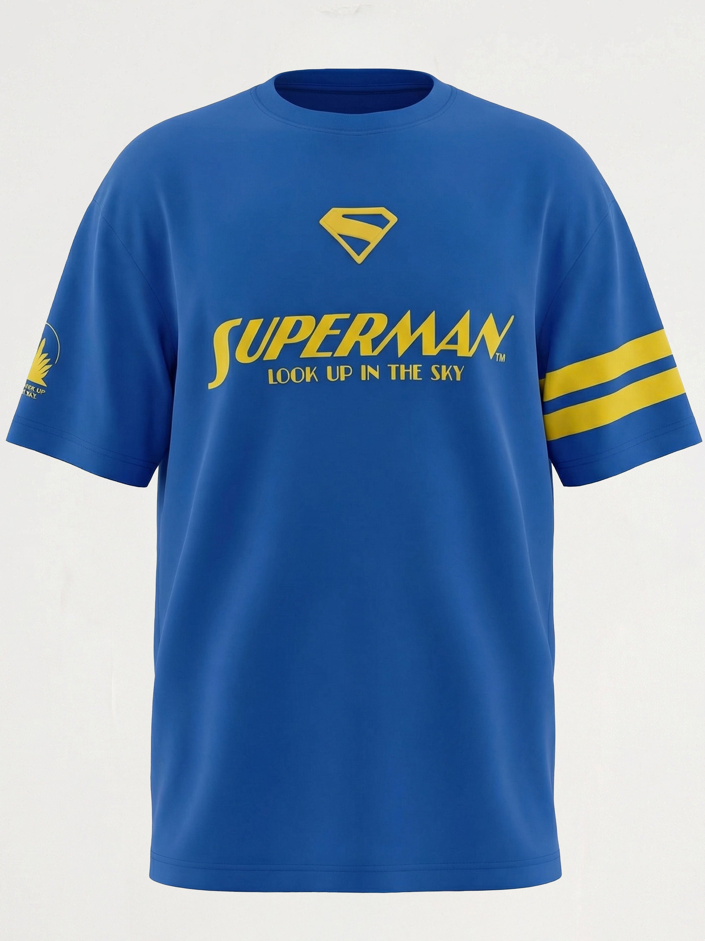 DC By Highlander Men Blue Superman Printed Round Neck Oversized Fit T-Shirt - Blue - Image 9