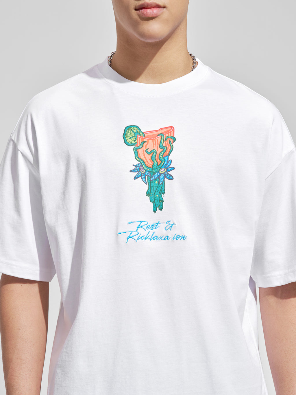 WB By Highlander Men White Rick And Morty Printed Round Neck Oversized Fit T-Shirt