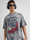 WB By Highlander Men Grey Tom And Jerry Printed Round Neck Oversized Fit T-Shirt