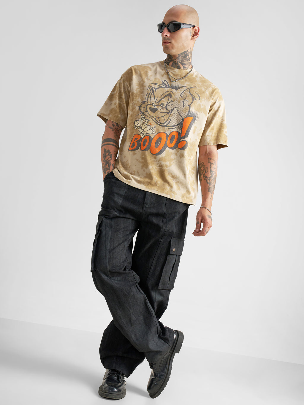 WB By Highlander Men Beige Tom And Jerry Printed Round Neck Oversized Fit T-Shirt - Beige - Image 2