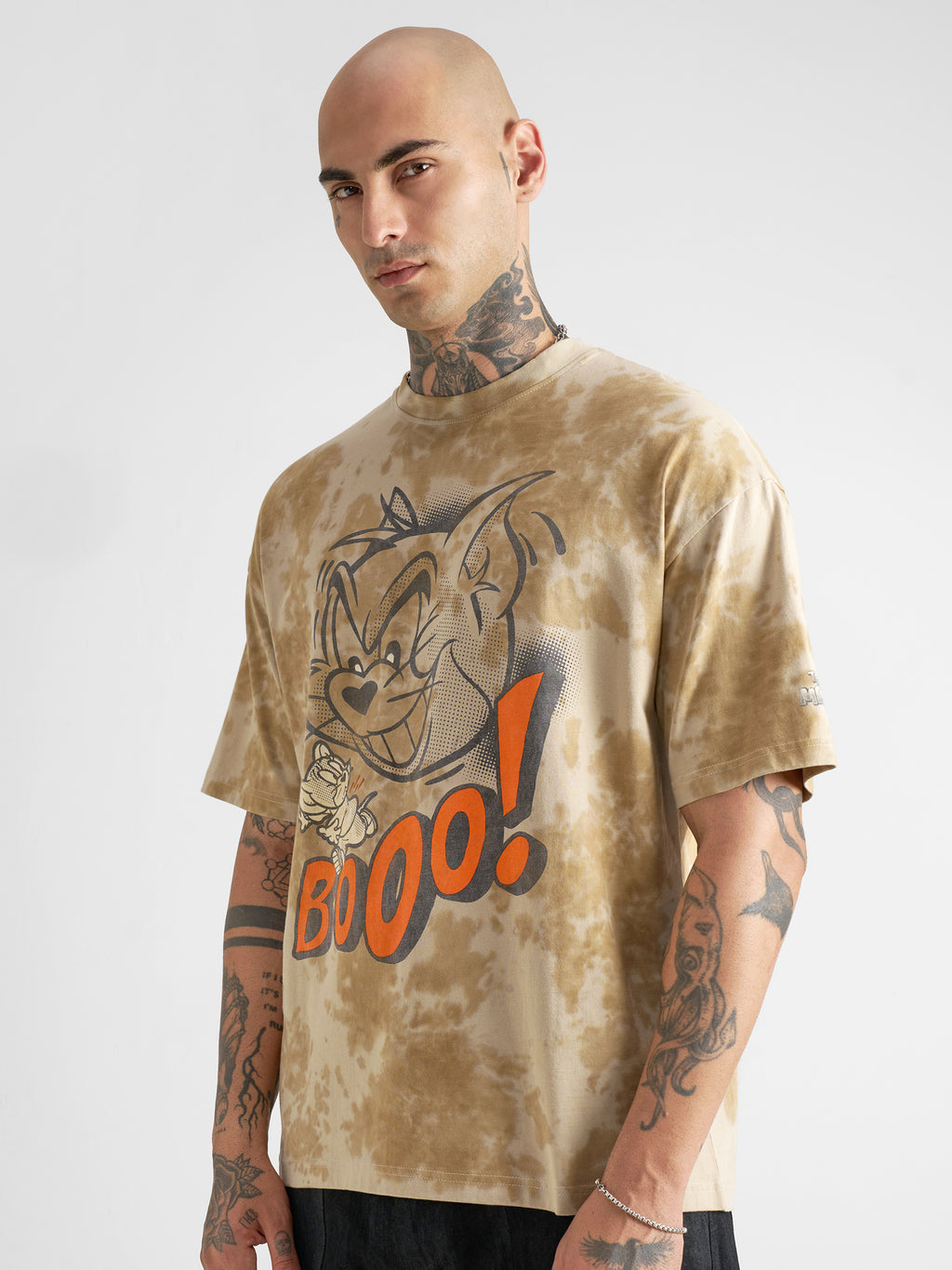 WB By Highlander Men Beige Tom And Jerry Printed Round Neck Oversized Fit T-Shirt - Beige - Image 4