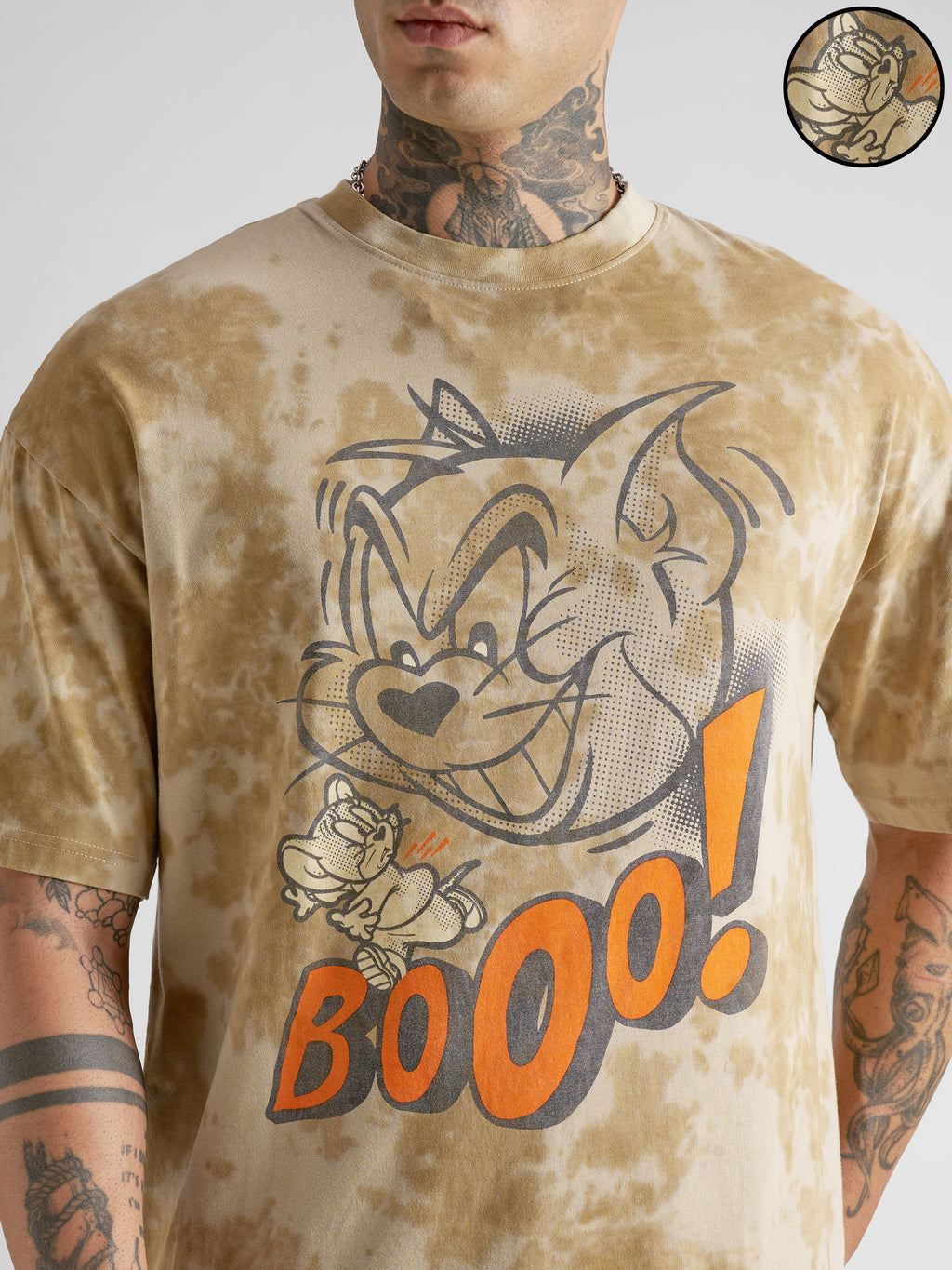 WB By Highlander Men Beige Tom And Jerry Printed Round Neck Oversized Fit T-Shirt - Beige - Image 5