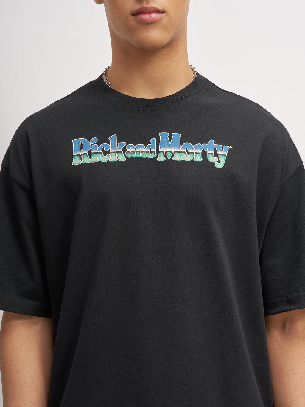 WB By Highlander Men Black Rick And Morty Printed Round Neck Oversized Fit T-Shirt