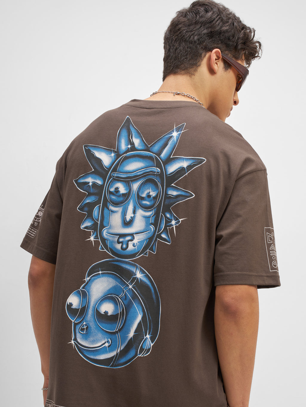 WB By Highlander Men Brown Rick And Morty Printed Round Neck Oversized Fit T-Shirt