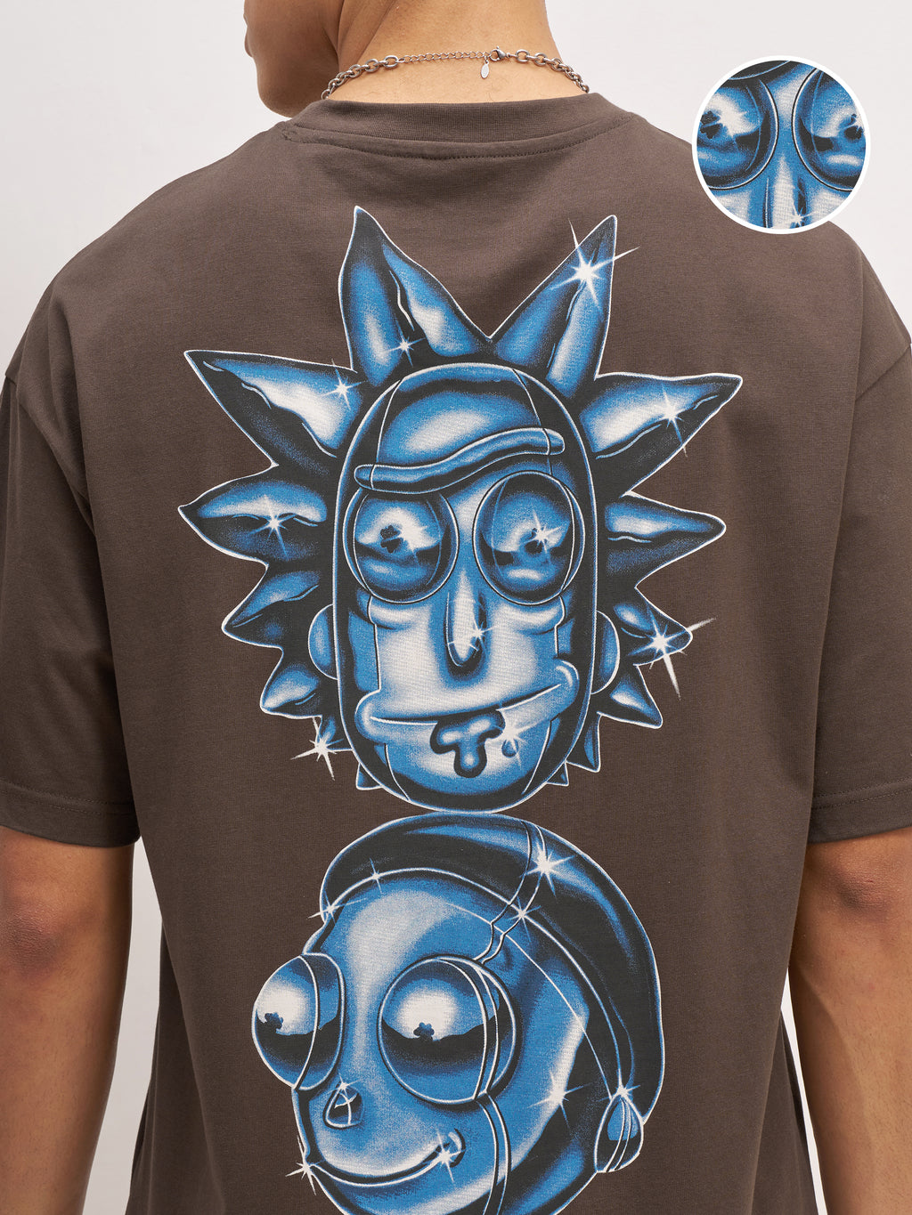WB By Highlander Men Brown Rick And Morty Printed Round Neck Oversized Fit T-Shirt