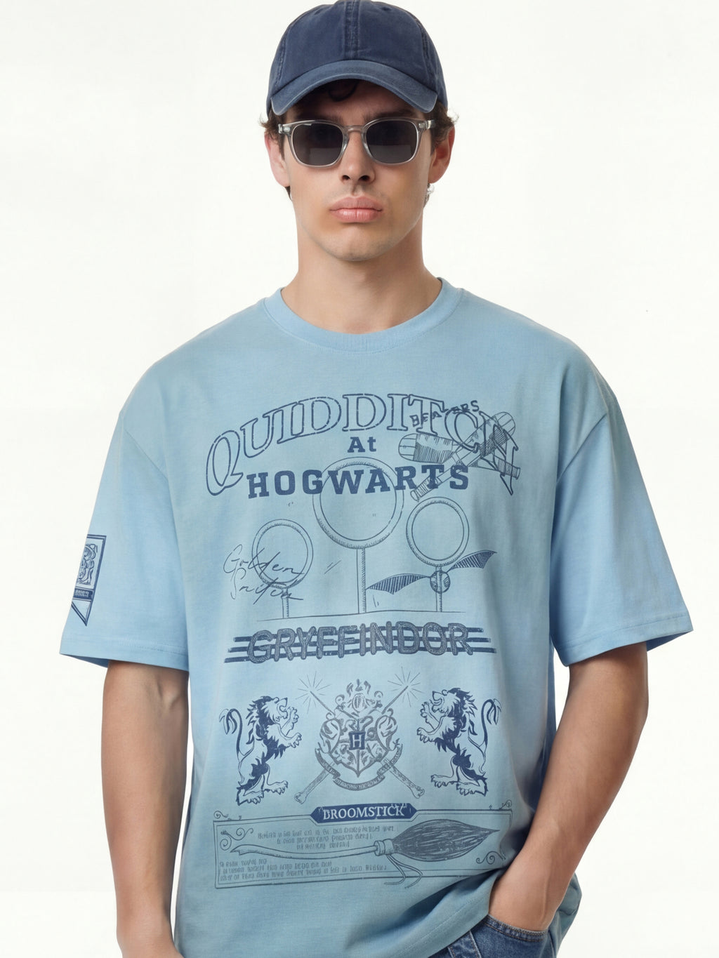 WB By Highlander Men Blue Harry Potter Printed Round Neck Oversized Fit T-Shirt - Blue - Image 3