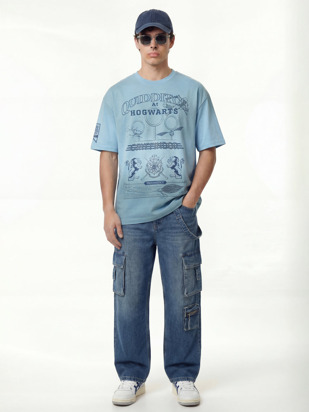 WB By Highlander Men Blue Harry Potter Printed Round Neck Oversized Fit T-Shirt - Blue - Image 4