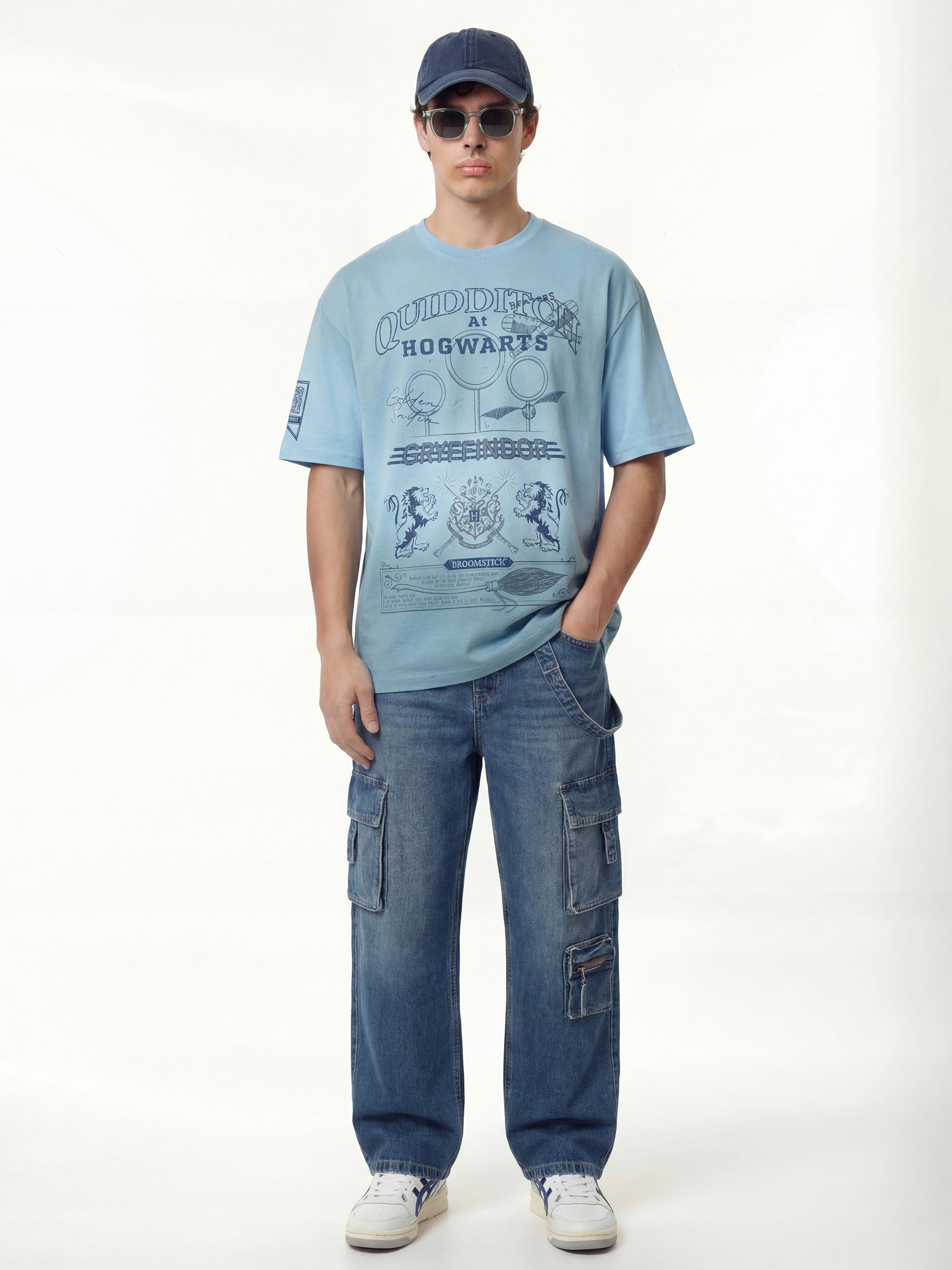 WB By Highlander Men Blue Harry Potter Printed Round Neck Oversized Fit T-Shirt - Blue - Image 4