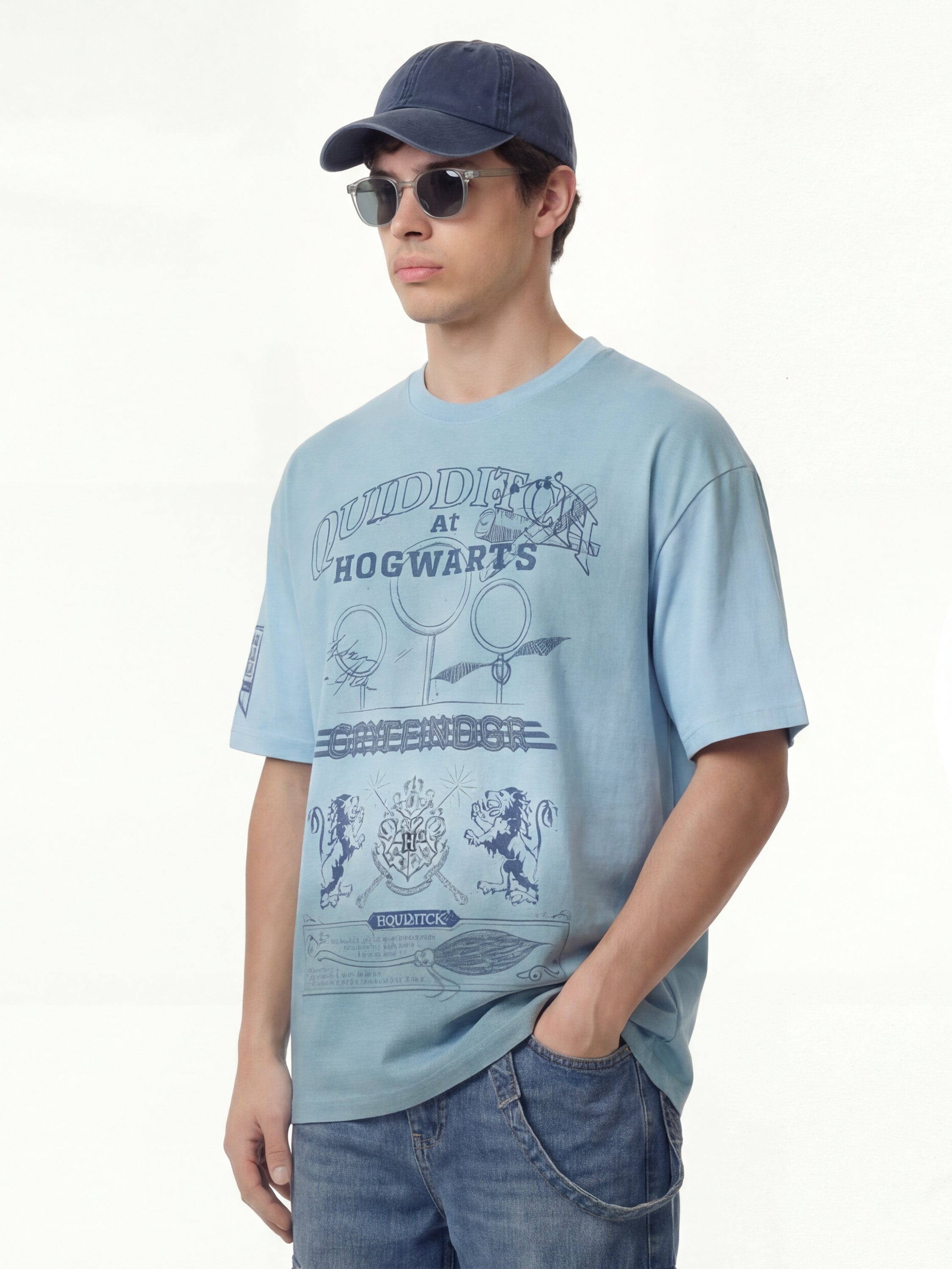WB By Highlander Men Blue Harry Potter Printed Round Neck Oversized Fit T-Shirt - Blue - Image 6