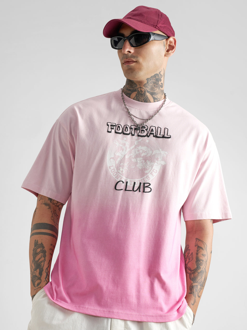 WB By Highlander Men Pink Looney Tunes Printed Round Neck Oversized Fit T-Shirt - Pink - Image 3