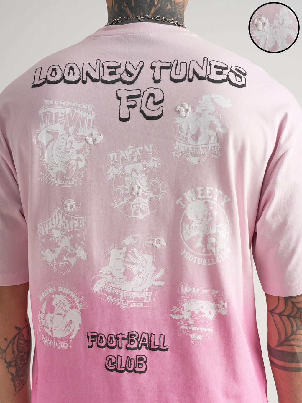 WB By Highlander Men Pink Looney Tunes Printed Round Neck Oversized Fit T-Shirt - Pink - Image 5