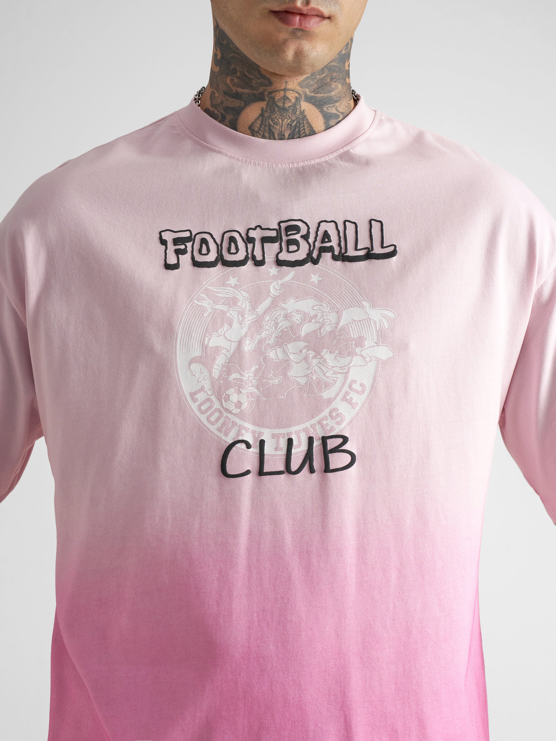 WB By Highlander Men Pink Looney Tunes Printed Round Neck Oversized Fit T-Shirt - Pink - Image 7