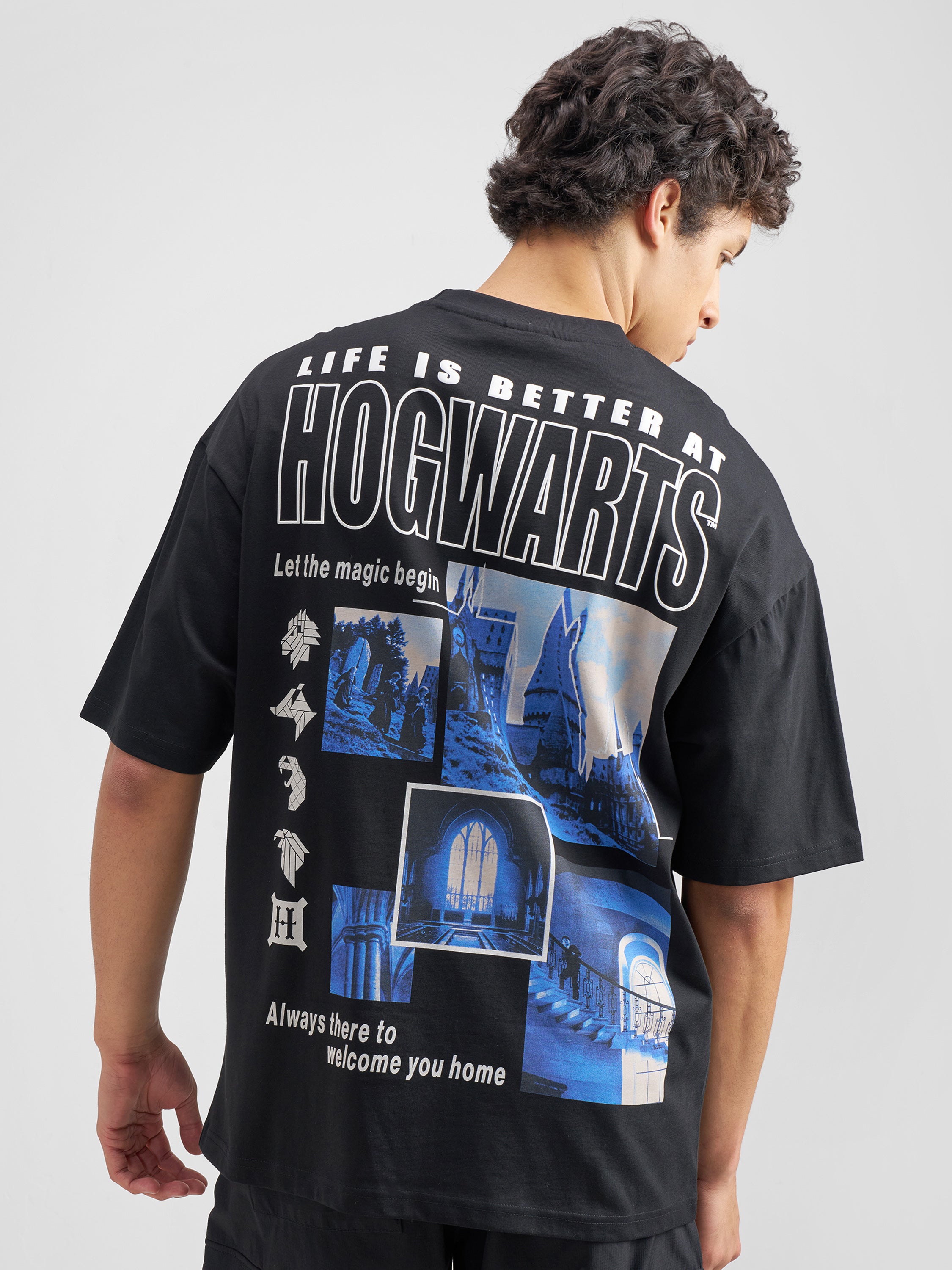 WB By Highlander Men Black Harry Potter Printed Round Neck Oversized Fit T-Shirt - Black - Image 3