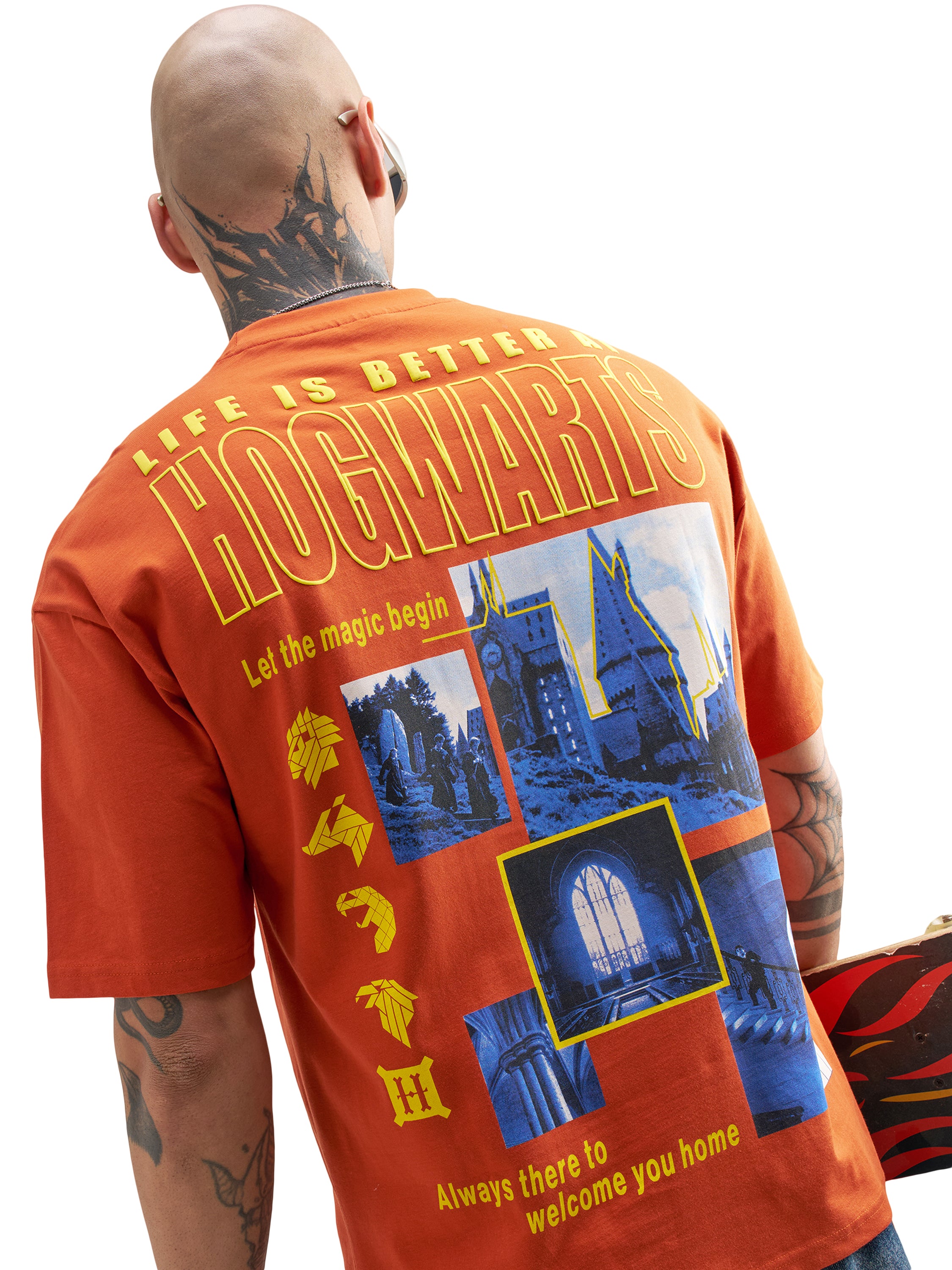 WB By Highlander Men Orange Harry Potter Printed Round Neck Oversized Fit T-Shirt - Orange - Image 1